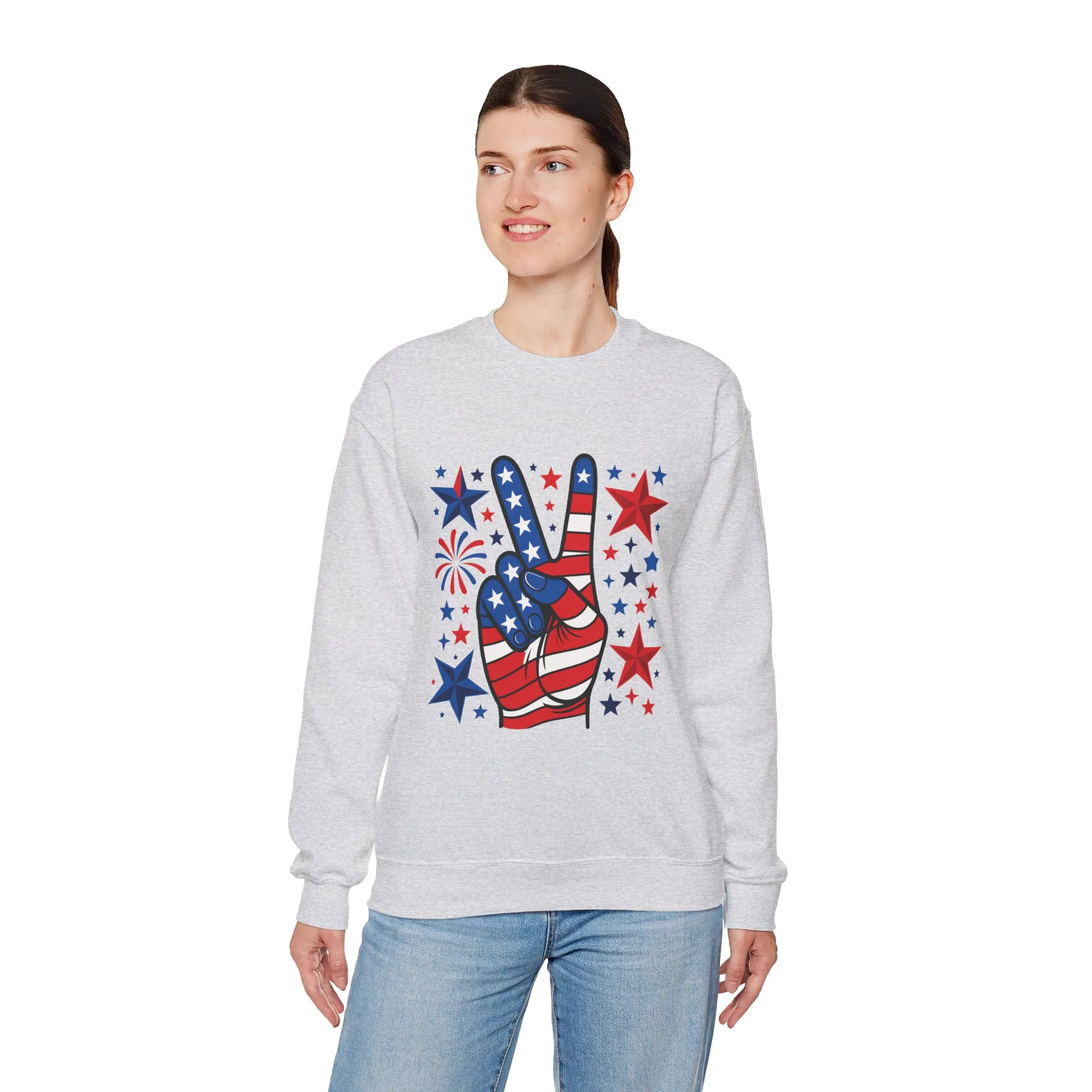 Patriotic Peace Crewneck Sweatshirt - Unisex Heavy Blend, 4th of July Clothing, Peace Sign Design, Casual Wear, Gift for Him/Her - Image 12