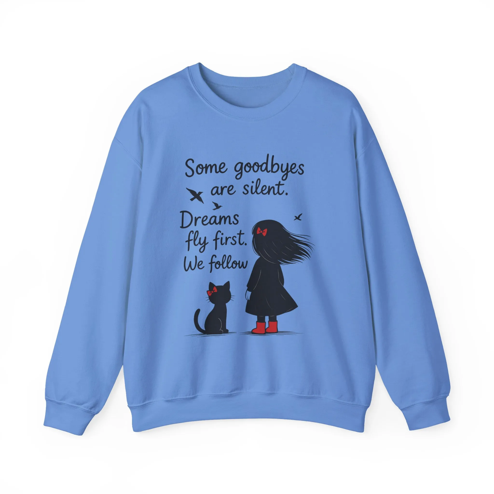 Cozy Farewell Girl & Cat Pullover, Hand Drawn Red Dress Art, Minimalist Womens Crewneck - Image 10