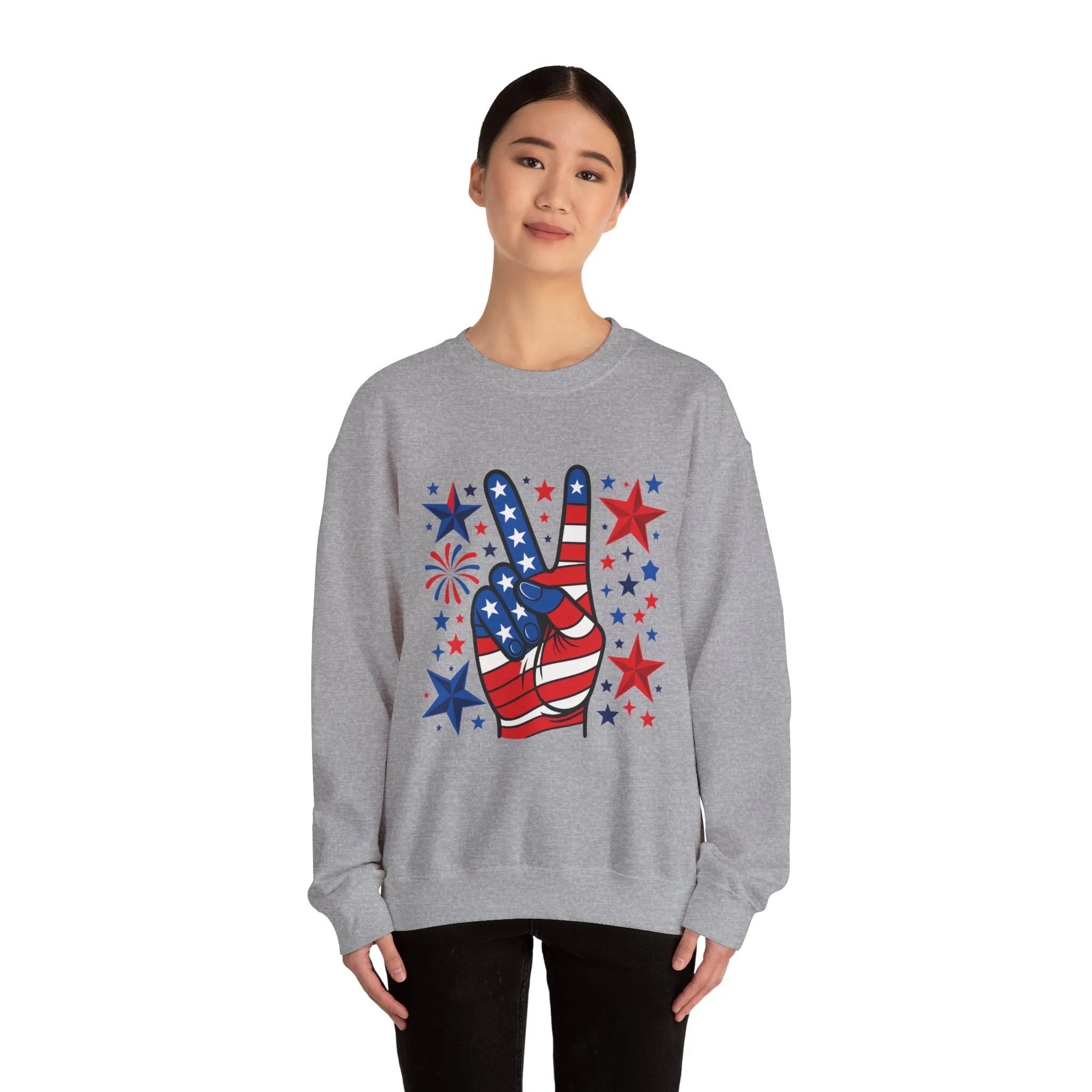 Patriotic Peace Crewneck Sweatshirt - Unisex Heavy Blend, 4th of July Clothing, Peace Sign Design, Casual Wear, Gift for Him/Her - Image 14