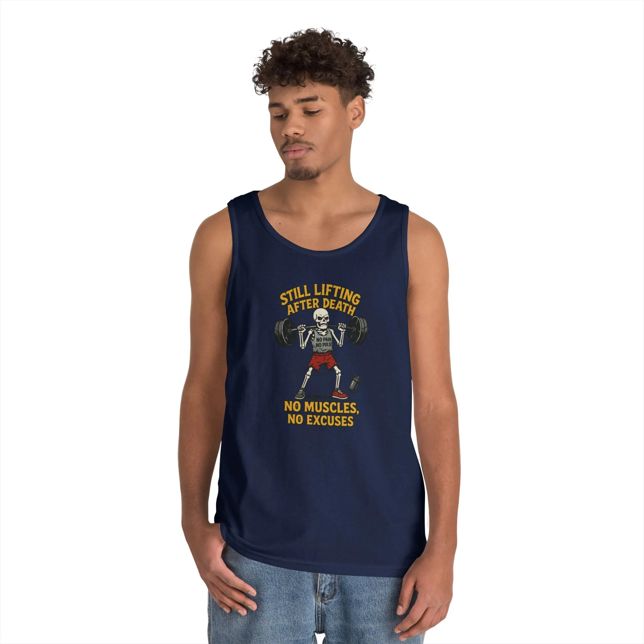 Funny Skeleton Gym Tank Top, Still Lifting After Death, Funny Workout Tee for Men, Fitness Gift, Halloween Apparel, Unisex Cotton Tank Top - Image 14