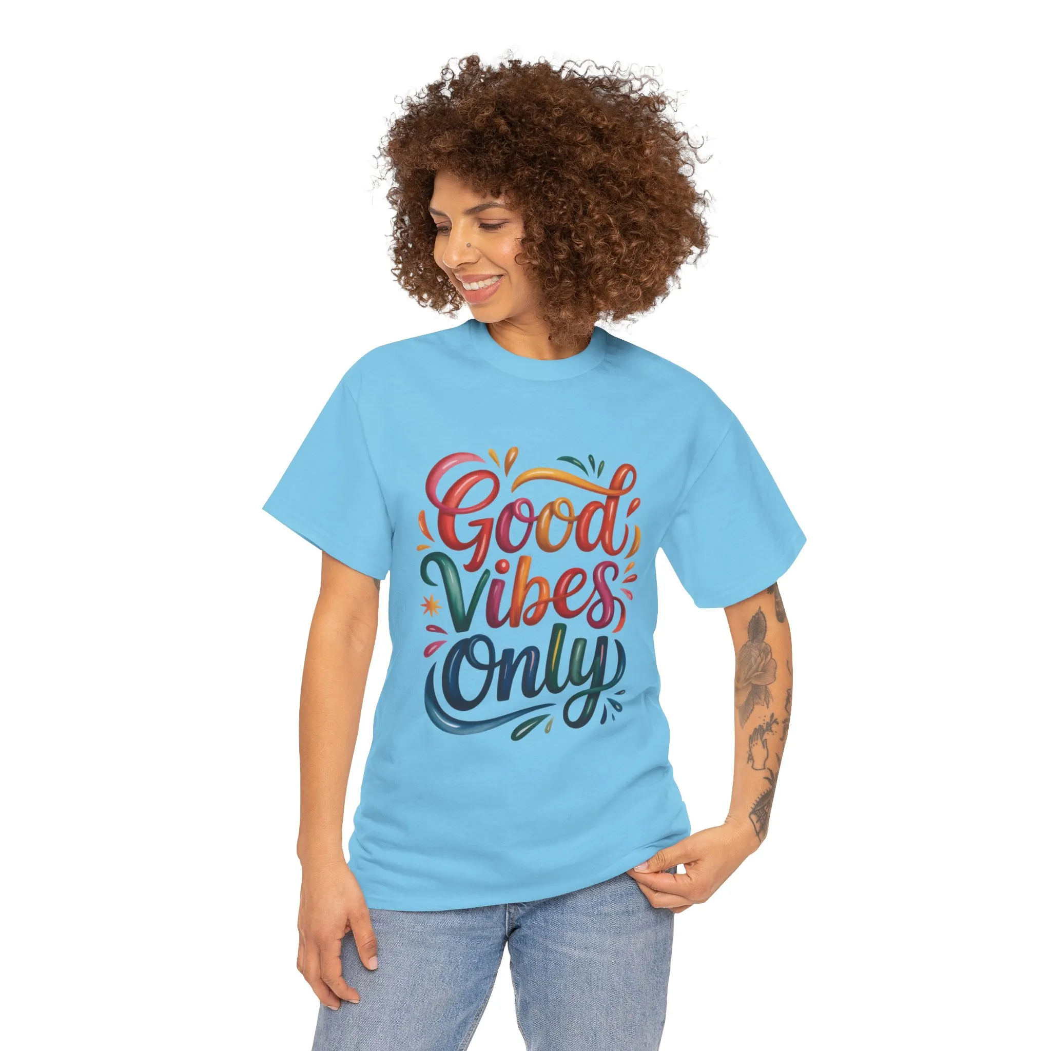 Good Vibes Only Womens Heavy Cotton Tee, Casual Wear, Gift for Friends, Relaxed Fit, Summer Style, Positive Affirmation Shirt - Image 32