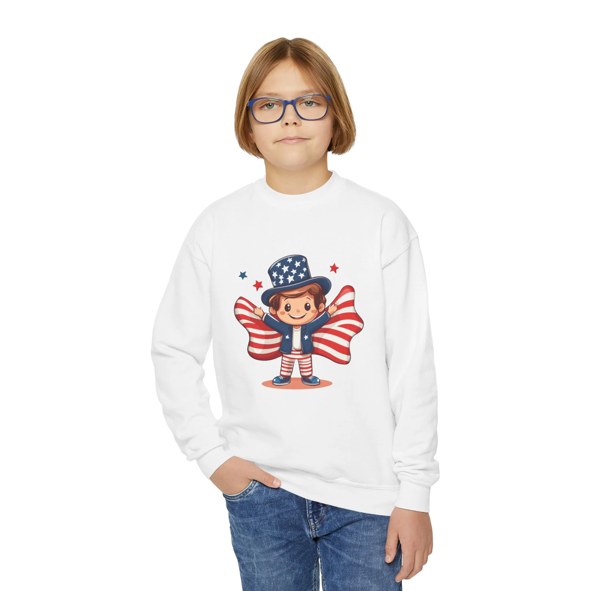 Patriotic Youth Crewneck Sweatshirt, Kids Flag Sweatshirt, July 4th Outfit, Independence Day Gear, Americana Sweatshirt, Holiday Clothing - Image 5