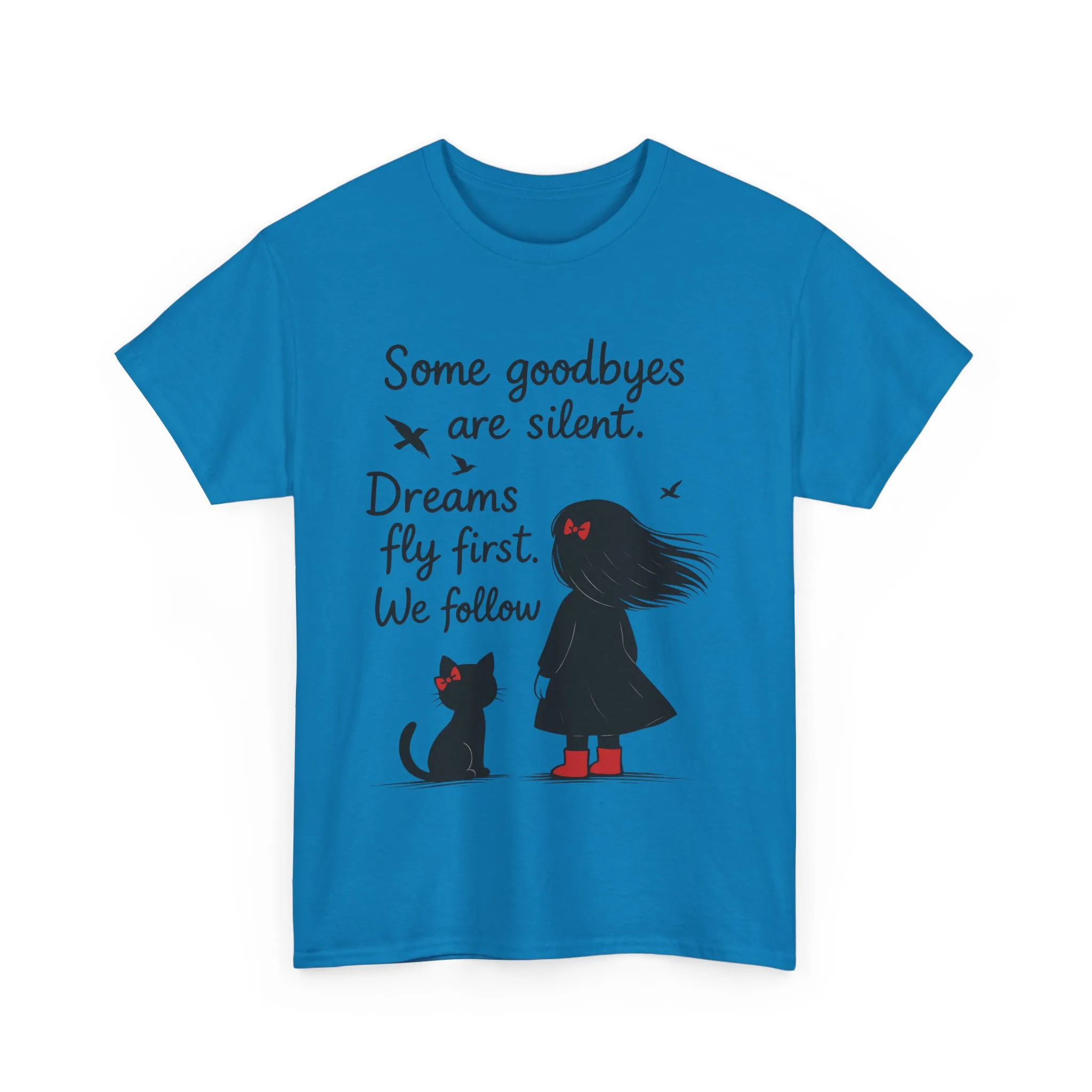 Emotional Hand Drawn Womens T-Shirt, Minimalist Red Dress Girl and Cat Graphic Tee, Cat Lover Gift - Image 13