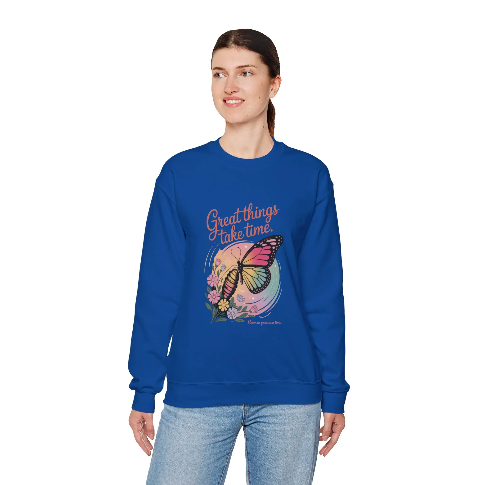 Inspirational Butterfly Sweatshirt - Great Things Take Time, Cozy Unisex Crewneck, Perfect Gift for Nature Lovers, Relaxed Style, [...] - Image 18