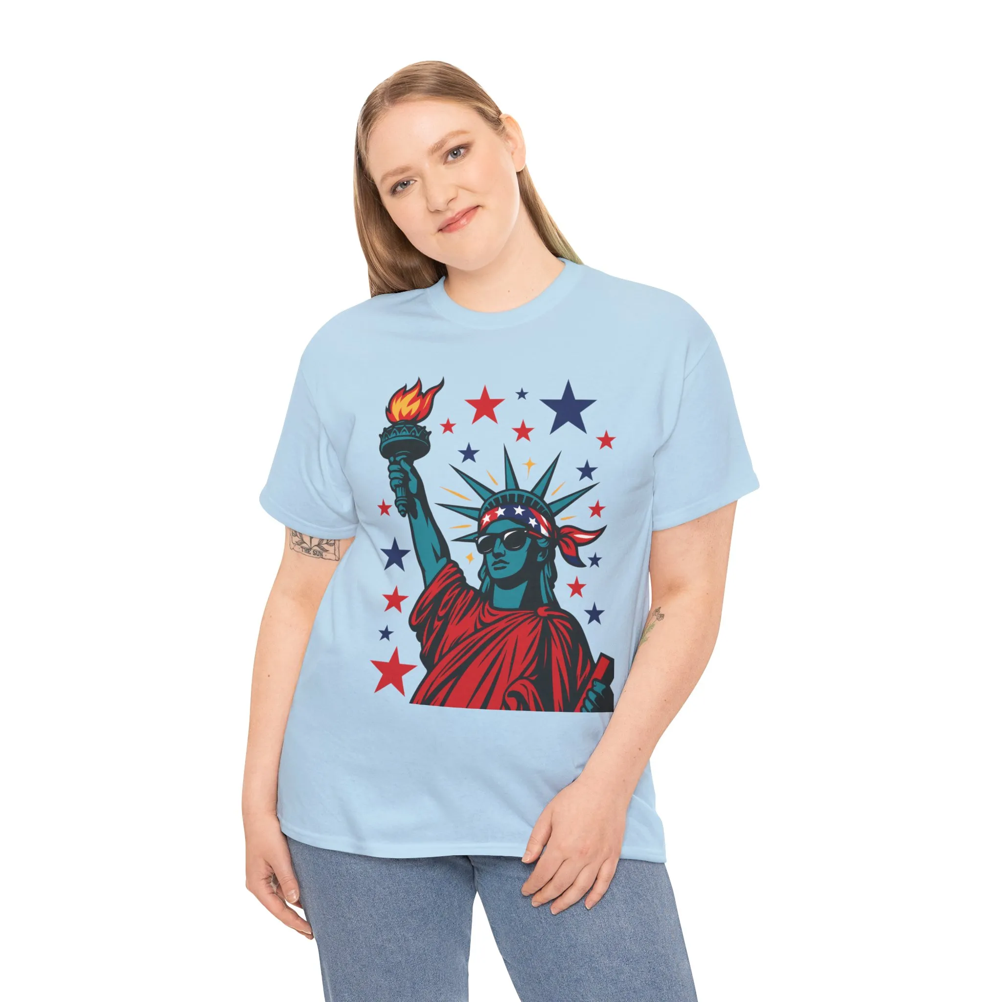 Lady Liberty Pop Art T-Shirt, Patriotic 4th of July Womens Tee, Retro USA Bandana Statue Shirt - Image 15