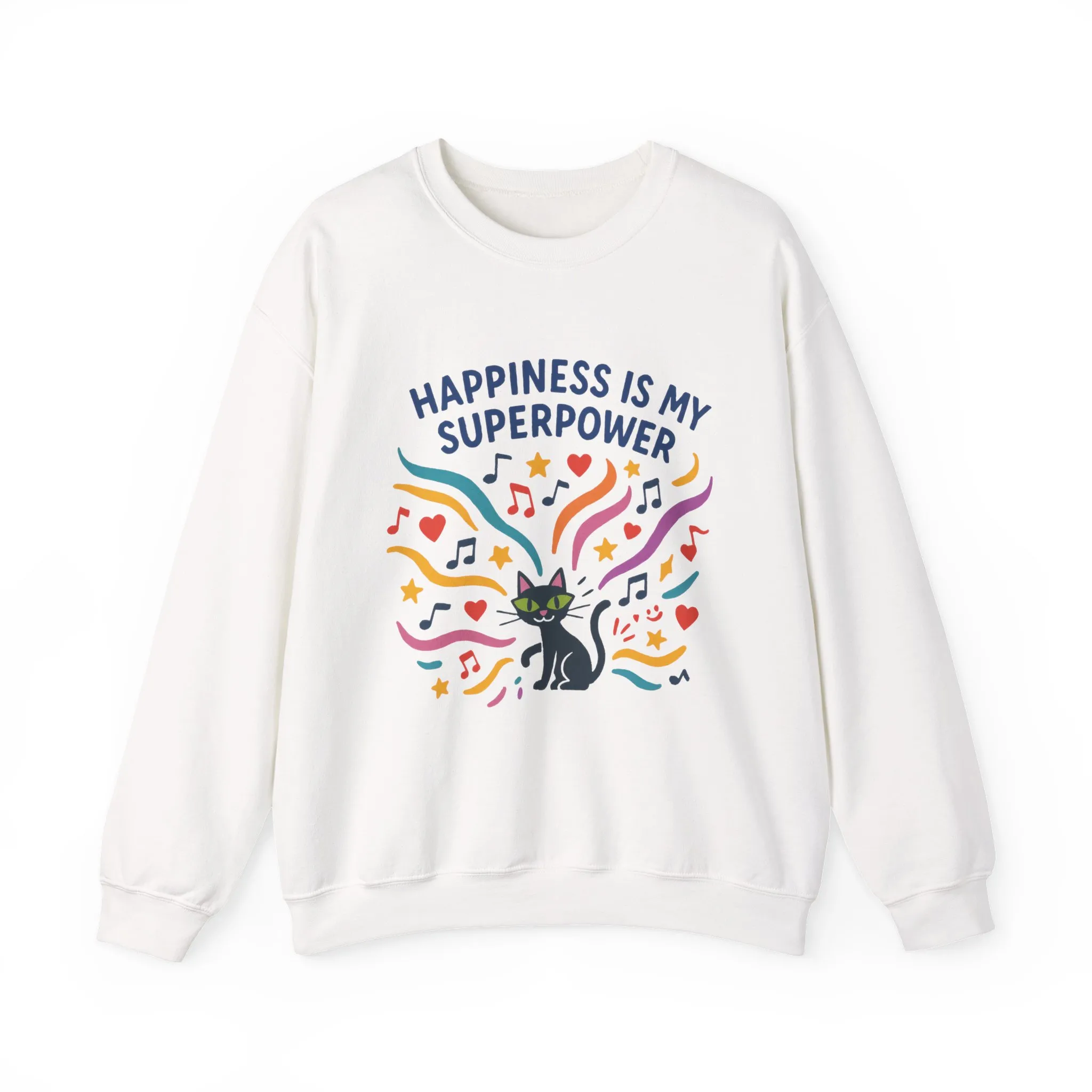 Playful Cat Crewneck Sweatshirt, Happiness is My Superpower, Cozy Sweatshirt, Gift for Cat Lovers, Fun Casual Style, Unique Animal Design - Image 4