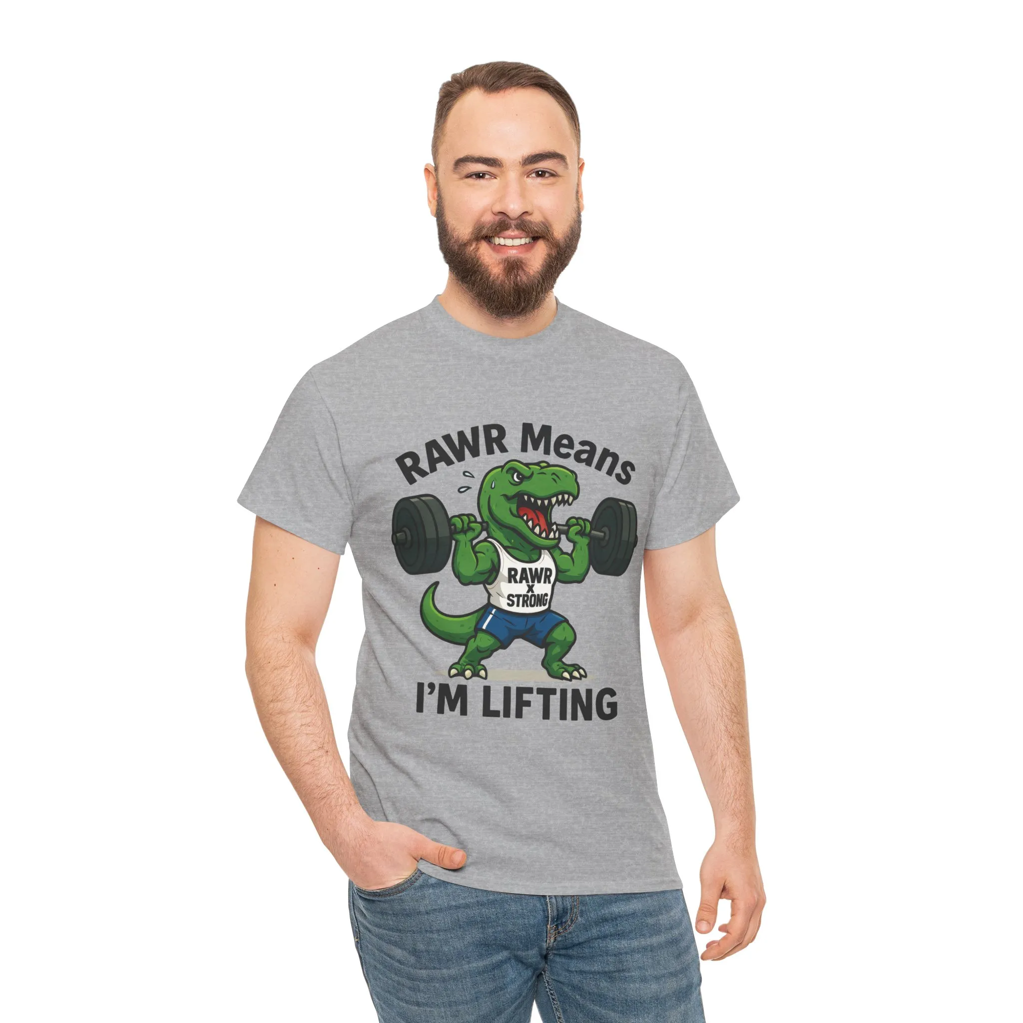 RAWR Gym Shirt for Men, Funny Dinosaur Lifting Tee, Workout Dino Fitness Gift, Barbell Humor Shirt, Motivational T-Shirt, Activewear - Image 8