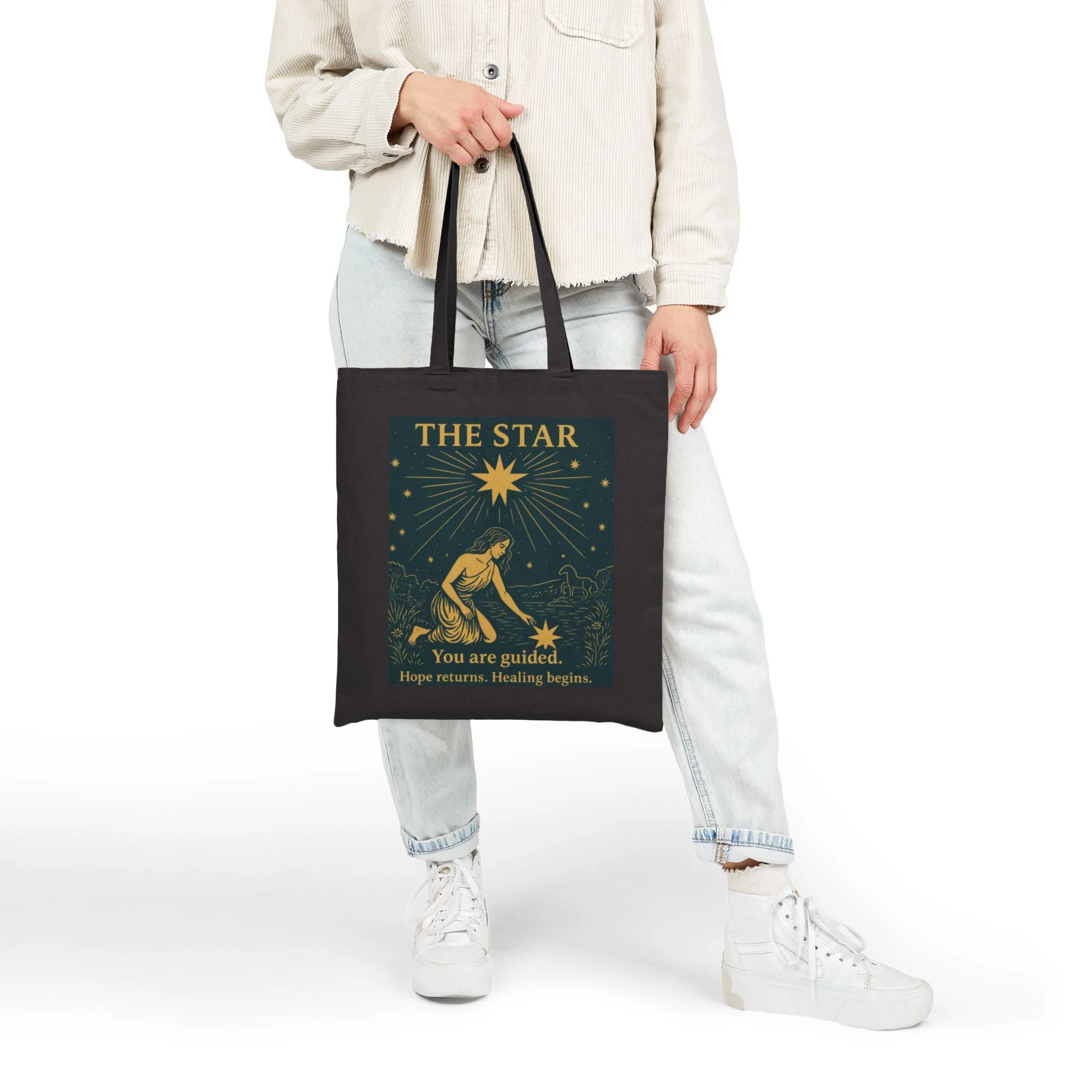 The Star Tarot Cotton Tote Bag, Hope & Healing Spiritual Gift, Mystical Moon Star Canvas, Tarot Bag, Astrological Gift, Spiritual Canvas Bag - Image 9