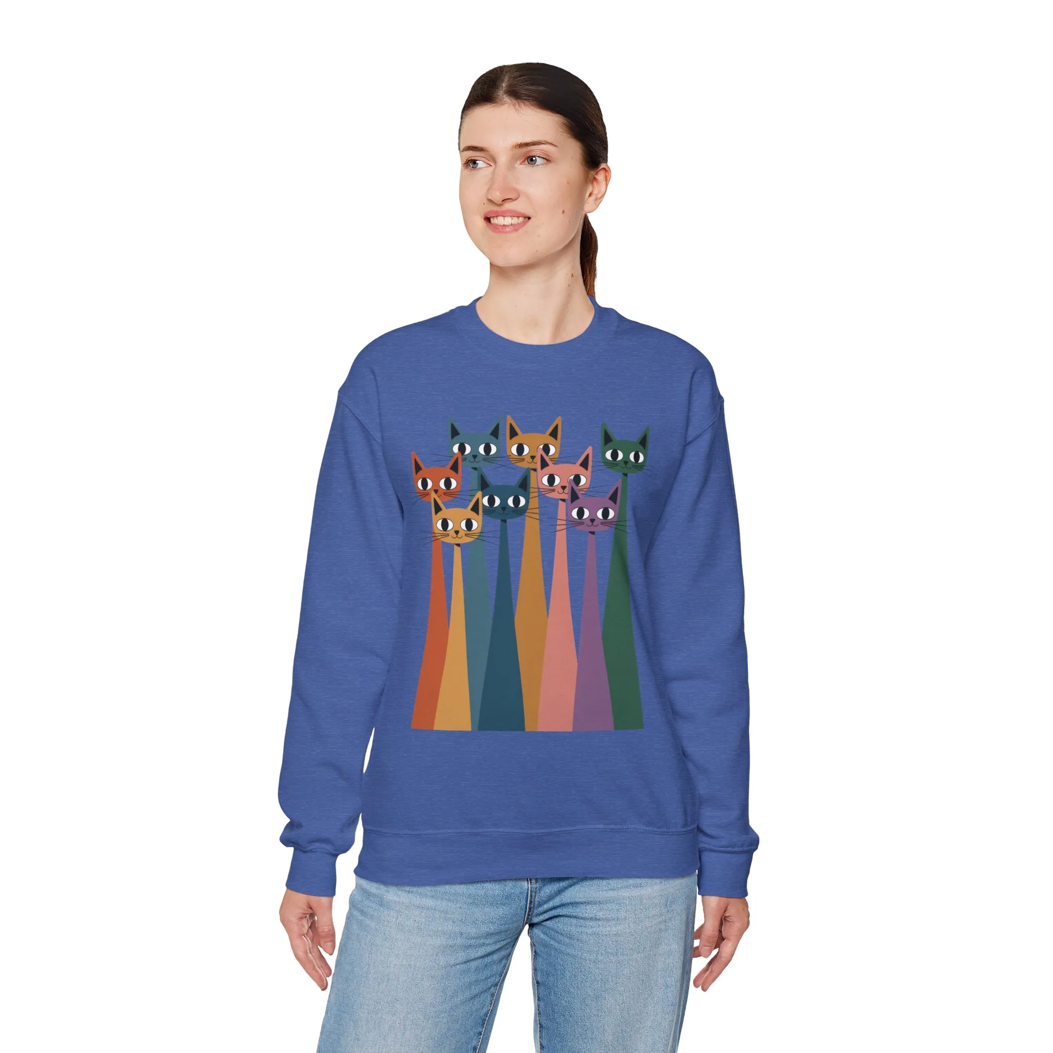 Colorful Cat Sweatshirt, Cozy Crewneck, Cat Lover Gift, Womens Sweatshirt, Cute Animal Apparel, Fun Gift for Cat Owners - Image 21