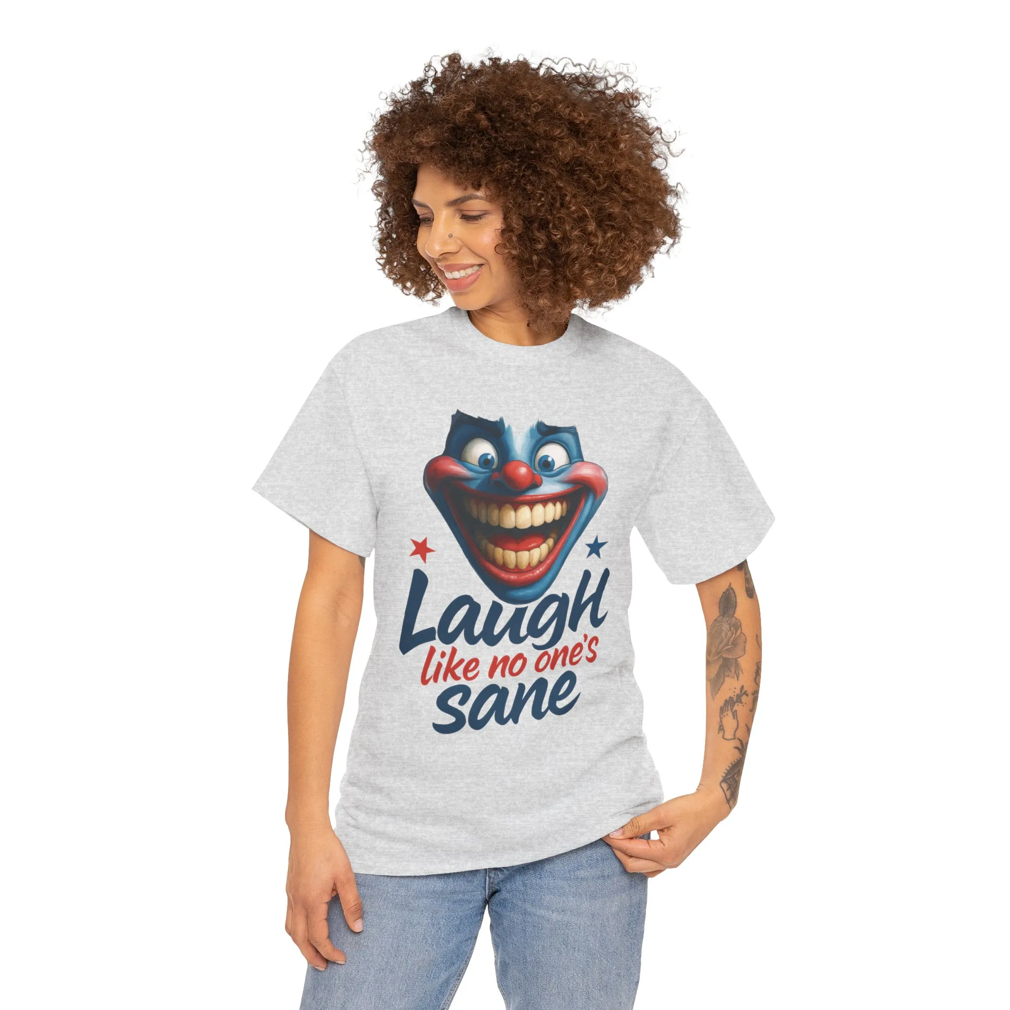 Funny Clown Face Unisex Heavy Cotton Tee, Creepy Clown Face T-Shirt, Humor T-Shirt,Clown Theme Shirt, Funny Horror Graphic Tee - Image 11