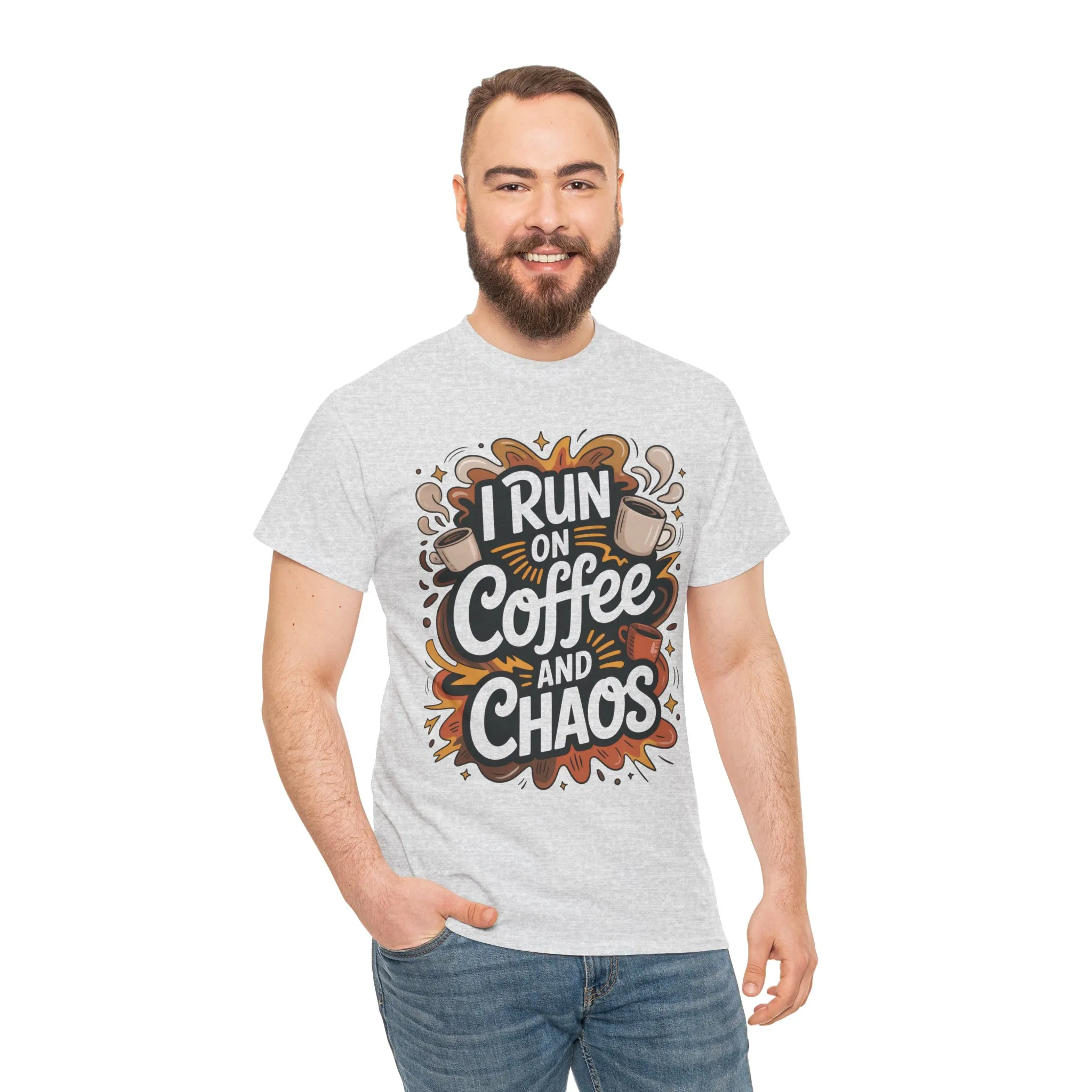 Run on Coffee and Chaos Tee, Unisex Cotton T-Shirt, Coffee Lover Gift, Casual Wear, Perfect for Relaxing Days - Image 23