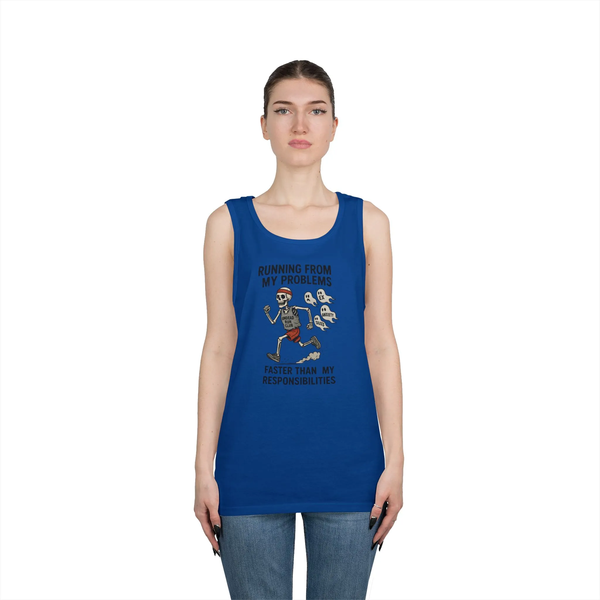 Skeleton Runner Tank for Men, Undead Jogging Club Tee, Halloween T-Shirt, Gift for Runners, Anxiety Humor Gift, Funny Graphic Tank Top - Image 9