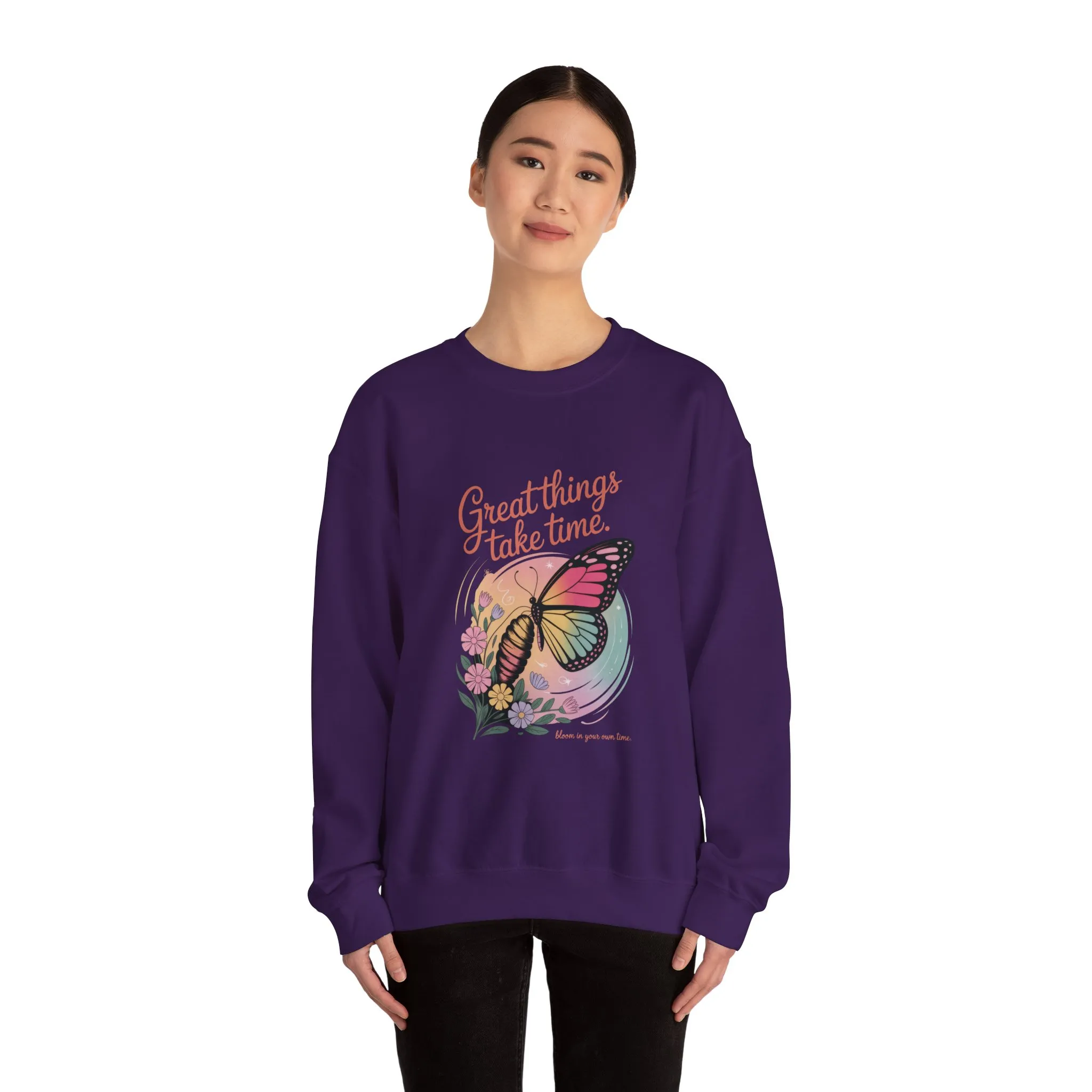 Inspirational Butterfly Sweatshirt - Great Things Take Time, Cozy Unisex Crewneck, Perfect Gift for Nature Lovers, Relaxed Style, [...] - Image 23