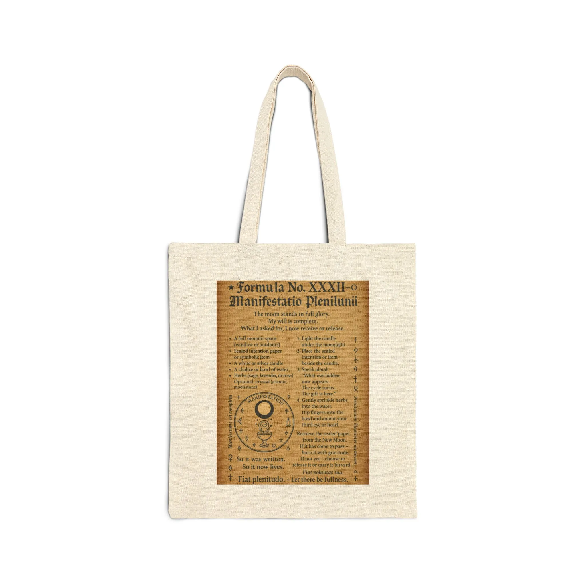 Manifestation Cotton Canvas Tote Bag, Full Moon Manifestation Spell Page, Lunar Ritual Tote Bag, Magic Grimoire Design - Image 2