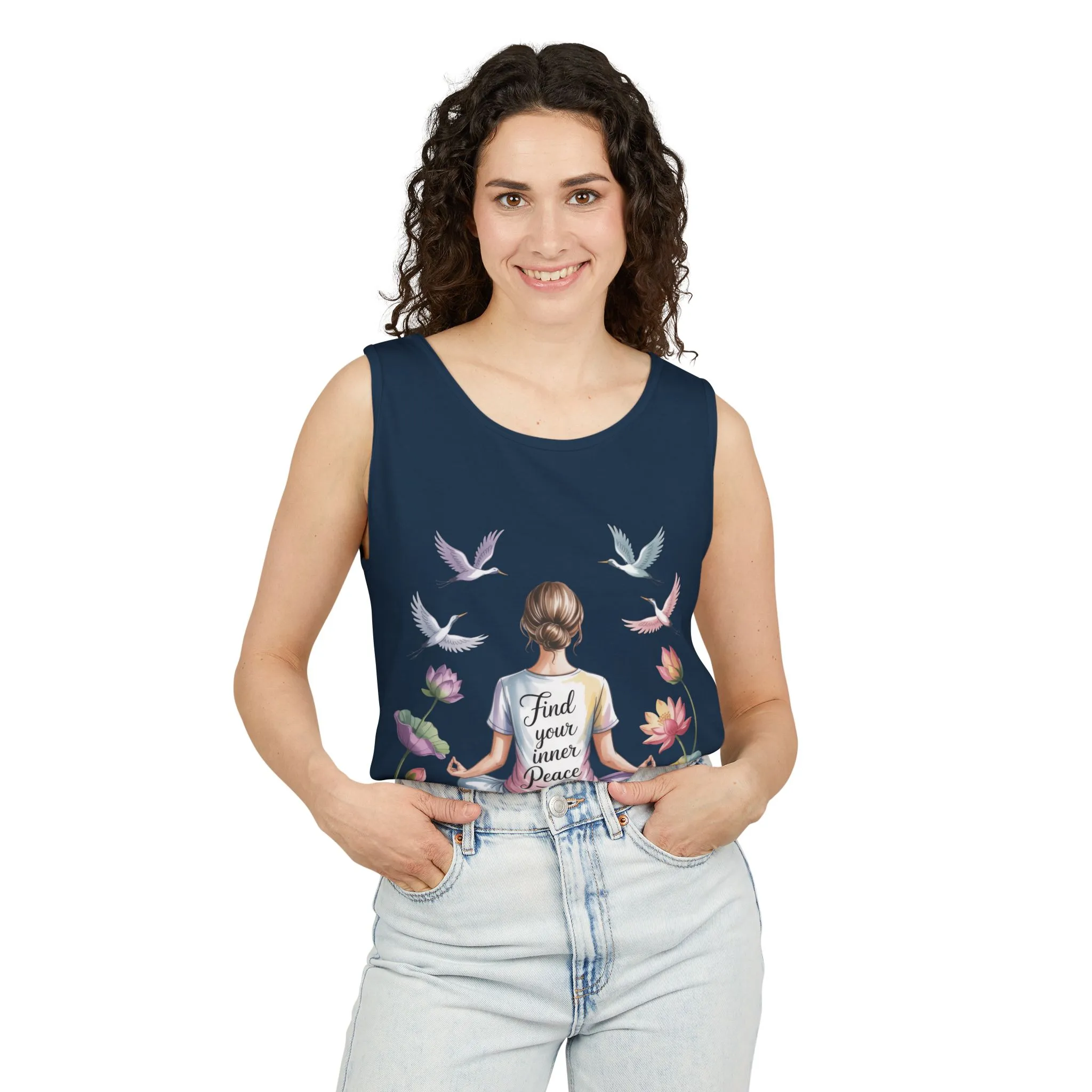 Meditation Floral Womens Tank Top, Find Your Inner Peace, Yoga Apparel, Gift for Mindfulness, Summer Relaxed Wear - Image 12