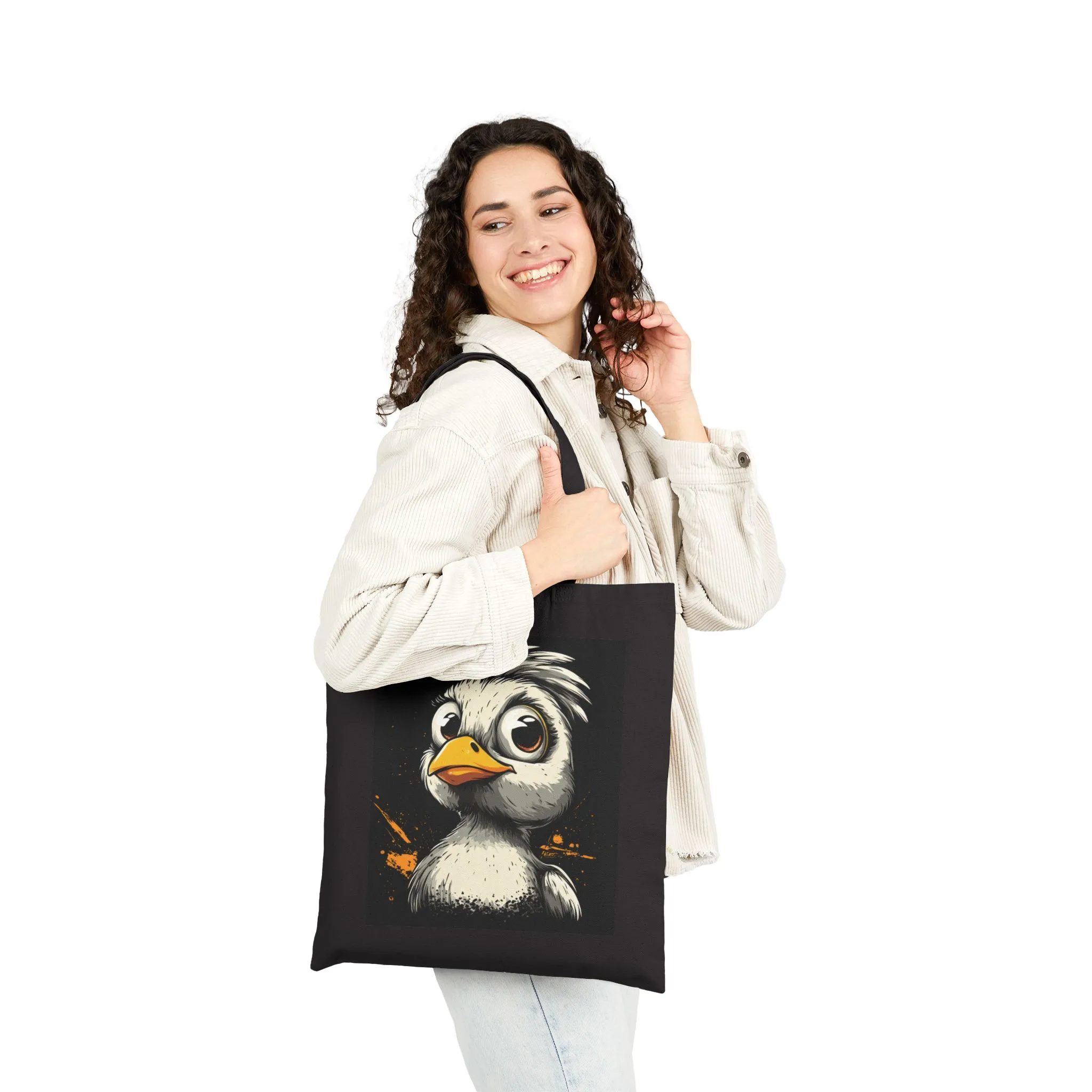 Cool Cartoon Bird Tote Bag, Funny Grumpy Duck Character Street Art Style, Bold Graphic Animal Print Canvas Bag, Cute Bird Art - Image 9