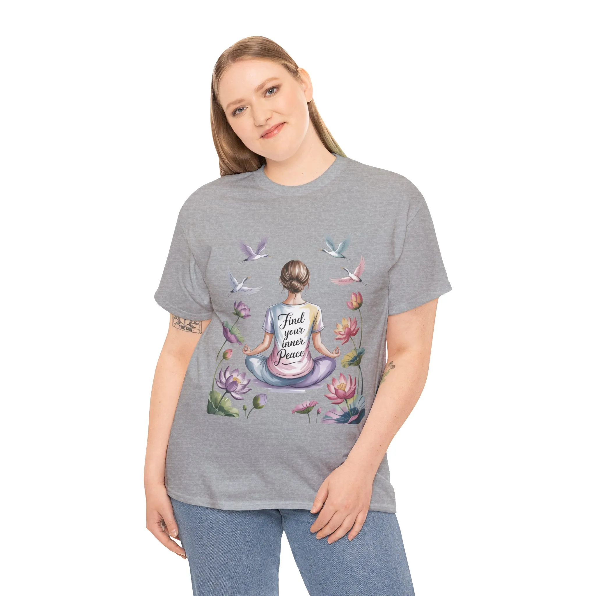 Find Your Inner Peace Womens Heavy Cotton Tee, Motivational Shirt, Meditation Apparel, Relaxation Gift, Casual Wear, Mindfulness Tee - Image 6