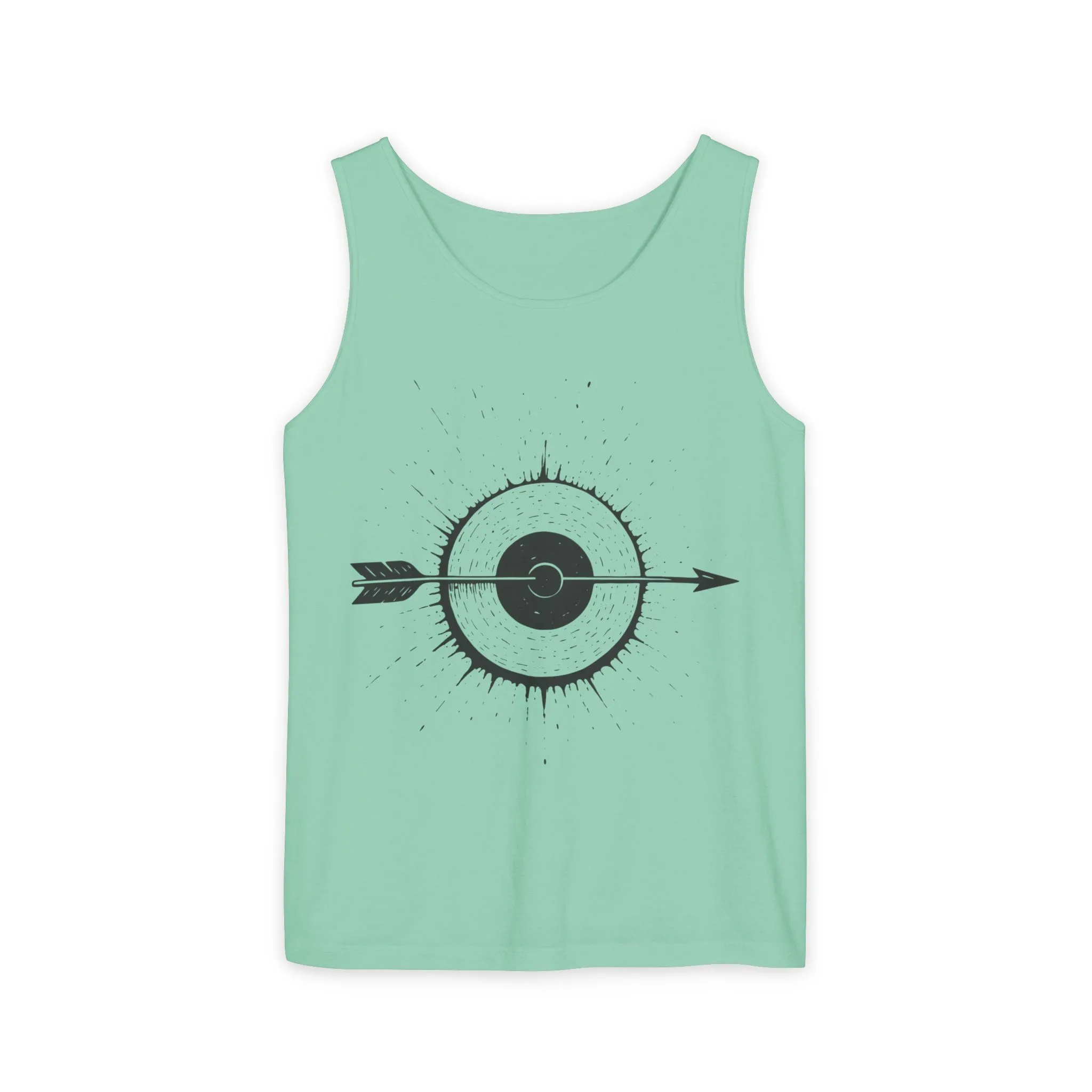 Mens Garment-Dyed Tank Top with Target Arrow Design, Casual Wear, Summer Essentials, Gym Wear, Gifts for Archery Lovers - Image 2