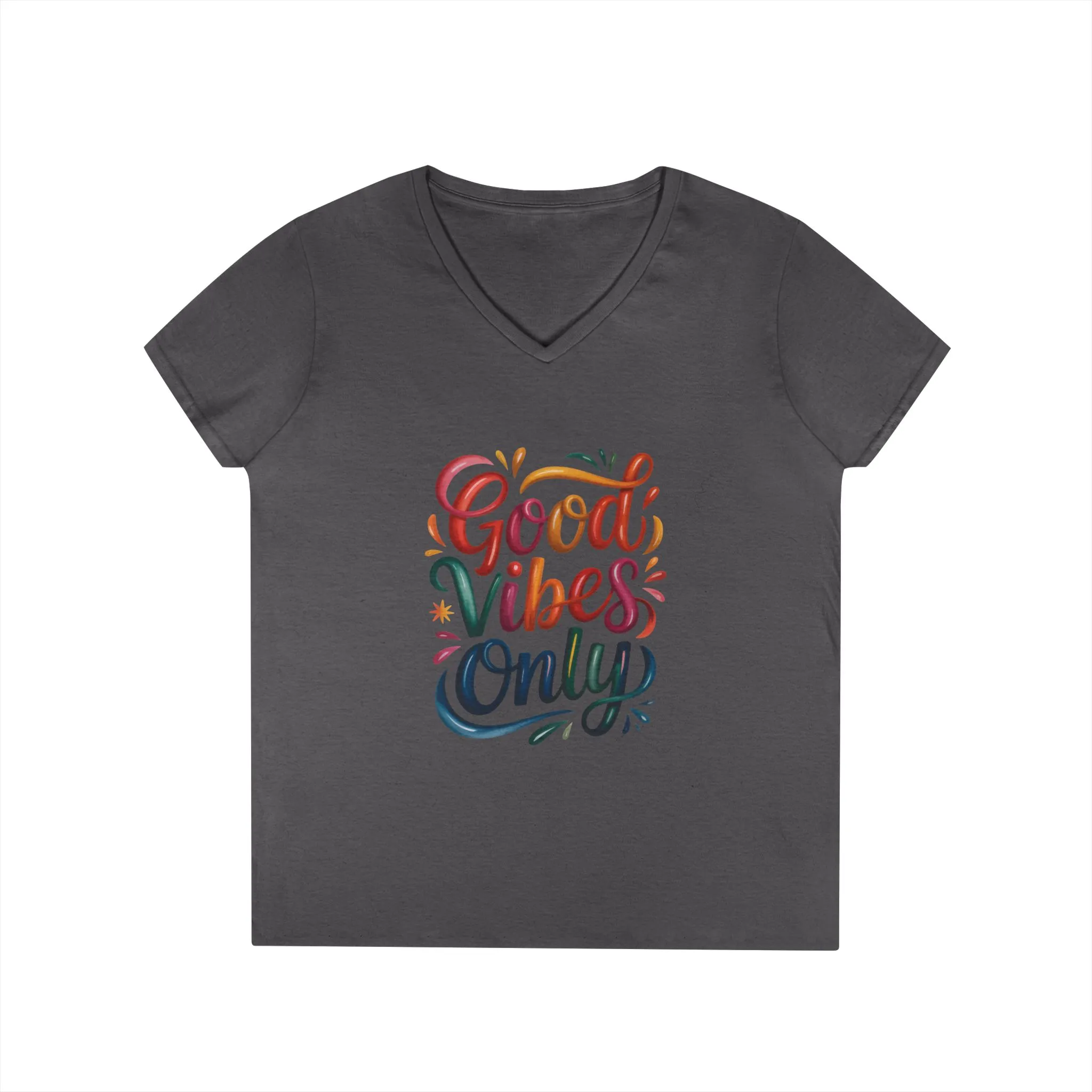 Good Vibes Only Ladies' V-Neck T-Shirt | Positive Message Tee, Casual Wear, Gift for Her, Summer Style, Feel Good Fashion, Positive Energy - Image 16
