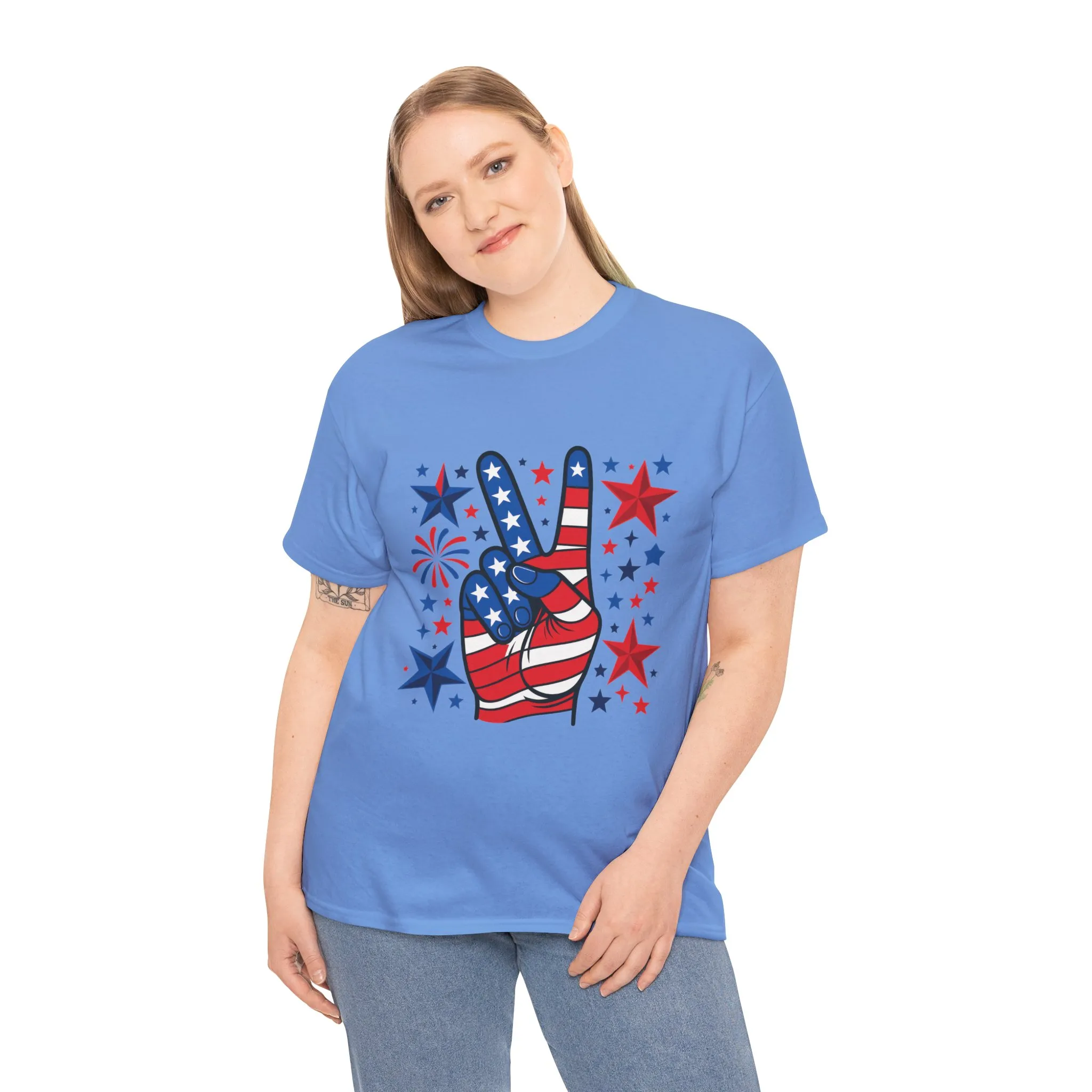 Patriotic Peace Hand Unisex Heavy Cotton Tee - Ideal for July 4th, Independence Day, Celebrations, Casual Wear, Everyday Style - Image 20