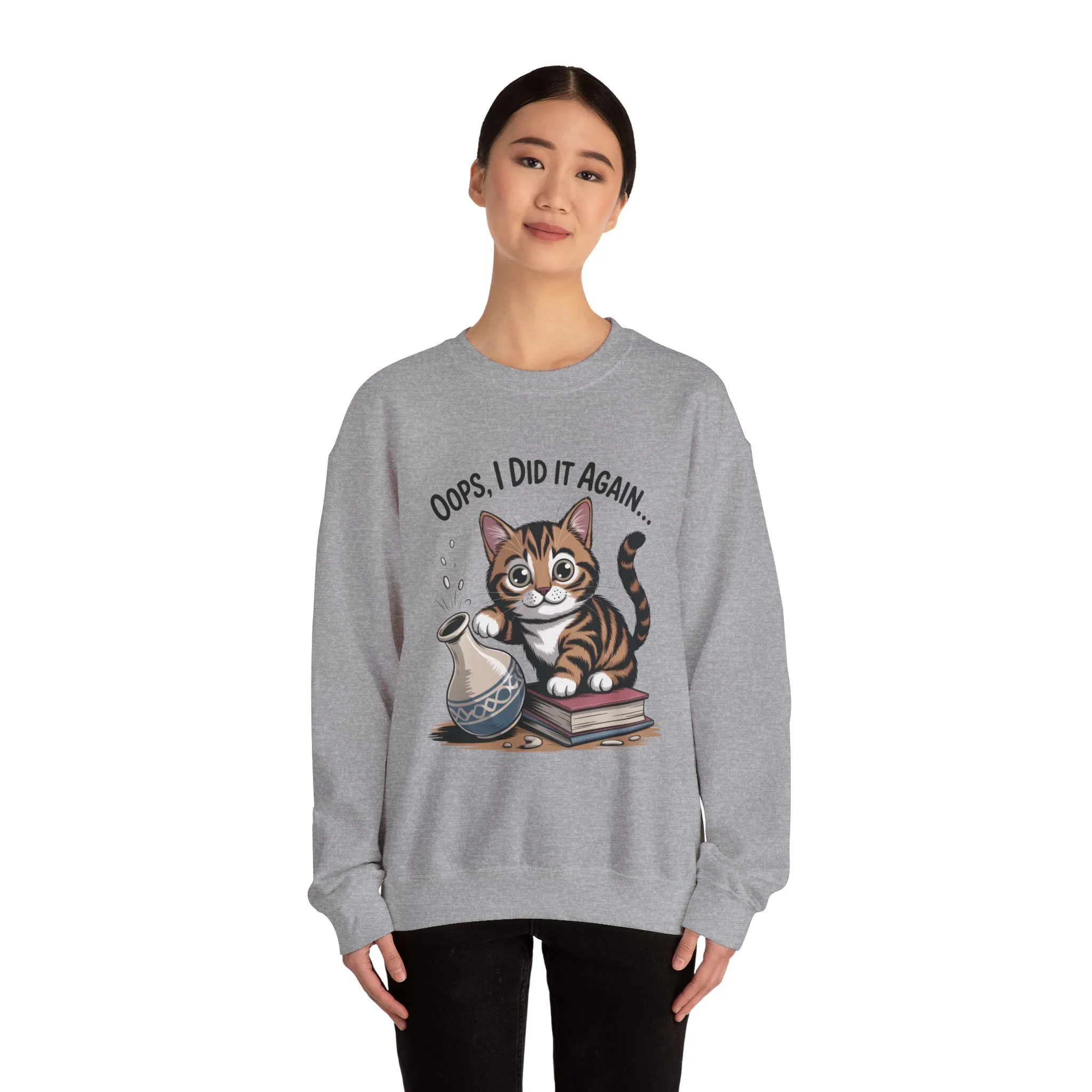 Cute Cat Oops! I Did It Again Sweatshirt, Funny Pet Lover Gift, Cozy Crewneck for Cat Moms, Purrfect for Birthdays, Casual Wear - Image 5