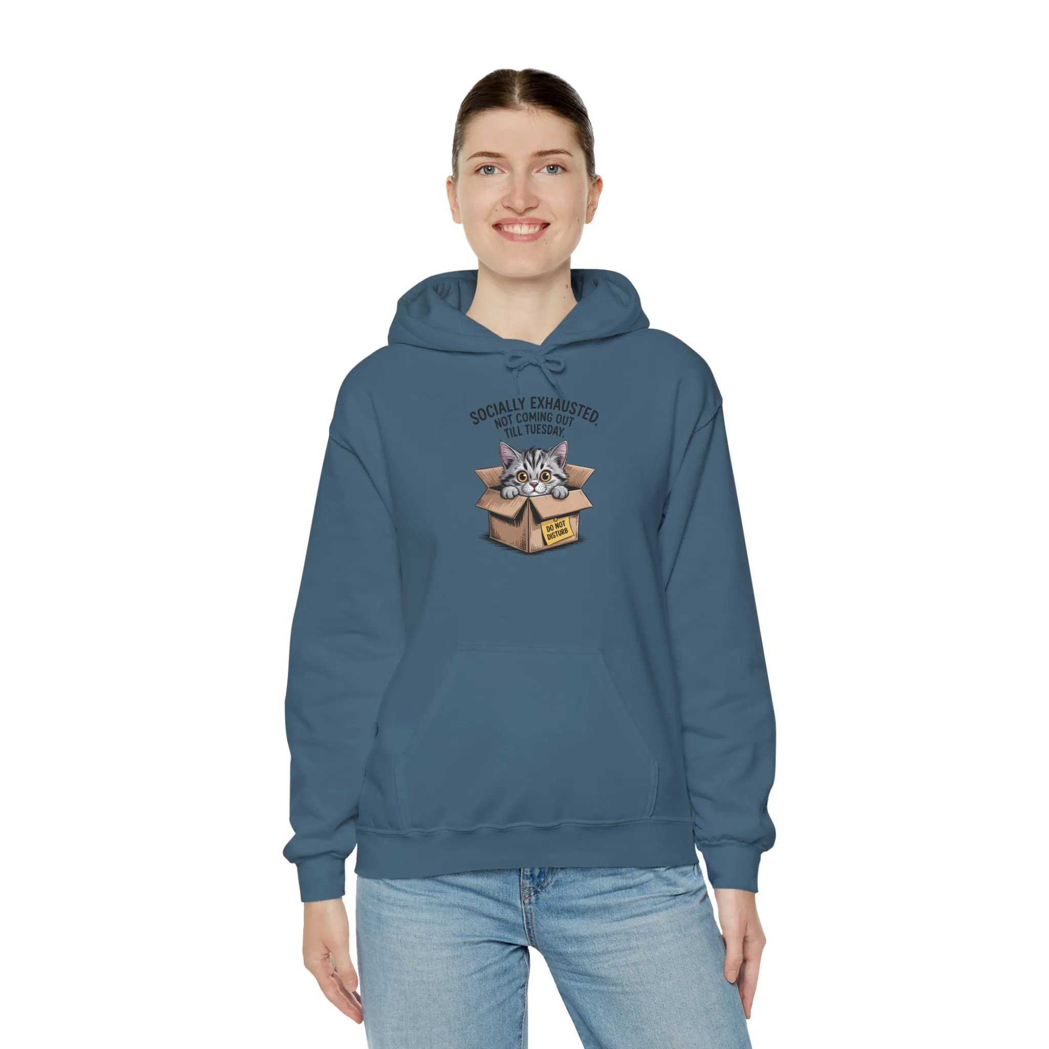 Socially Exhausted Cat Hoodie - Cozy Sweatshirt for Cat Lovers, Funny Gift, Casual Wear, Unique Animal Apparel, Perfect for Relaxing Days - Image 16