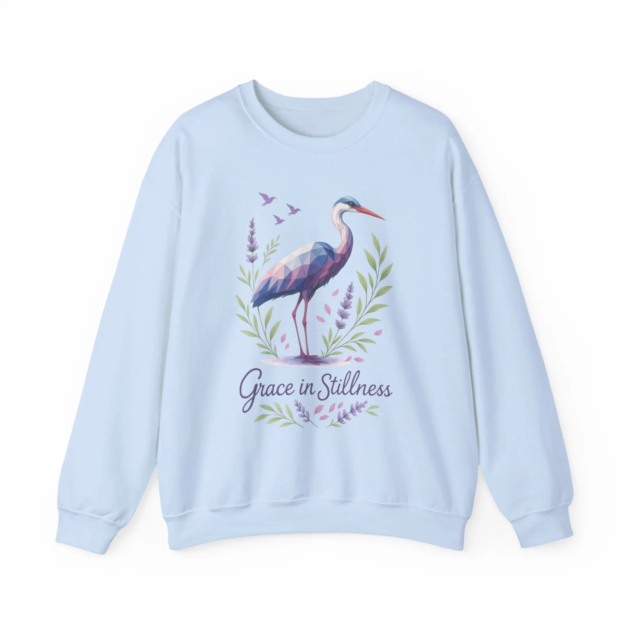 Polygonal Heron Graphic Sweatshirt, Women's Artistic Bird Crewneck, Nature-Inspired Minimalist Design, Geometric Crane, Bird Lovers Gift - Image 10