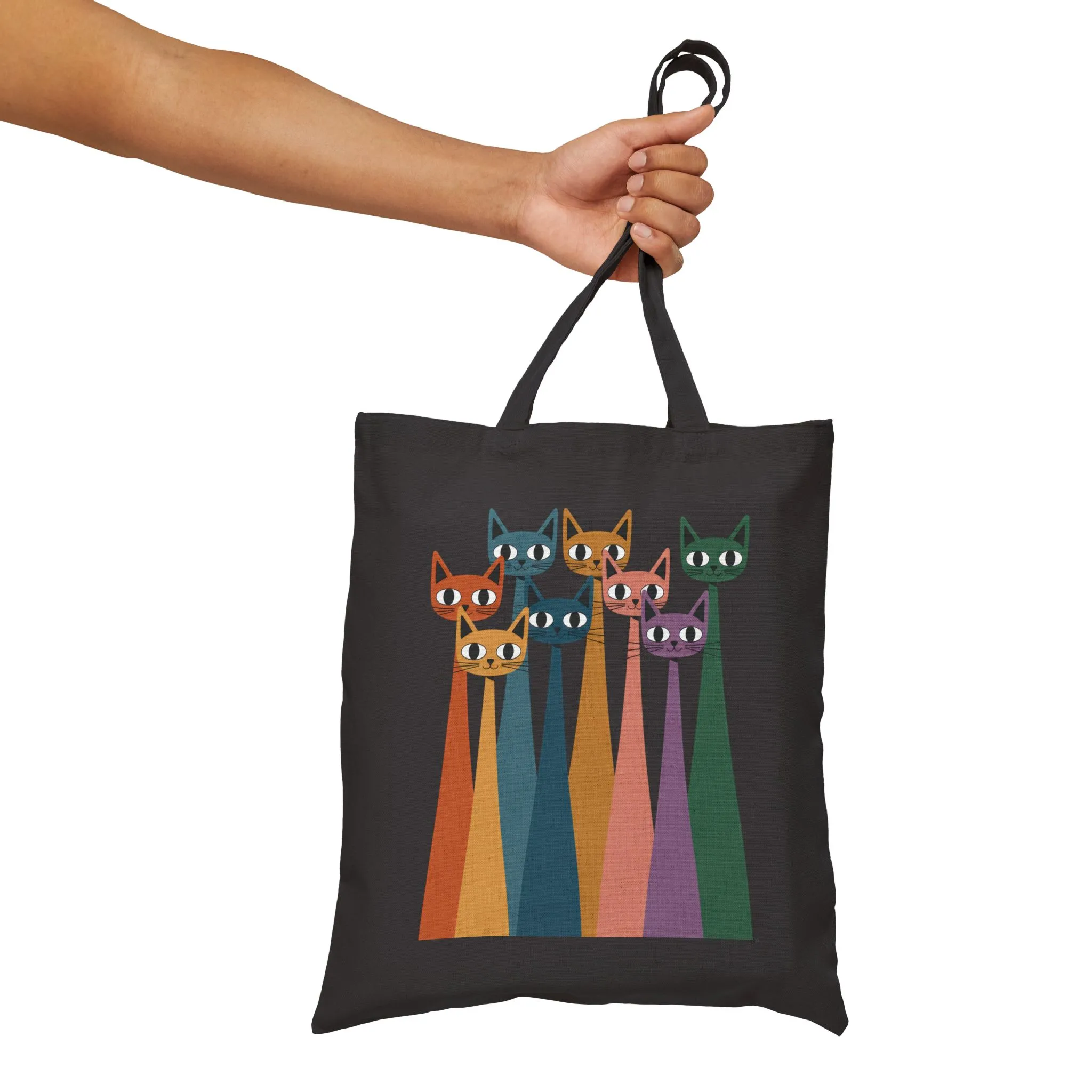 Colorful Cat Design Cotton Canvas Tote Bag, Eco-Friendly Shopping Bag, Gift for Cat Lovers, Fun Pet Accessory, Travel Tote - Image 12