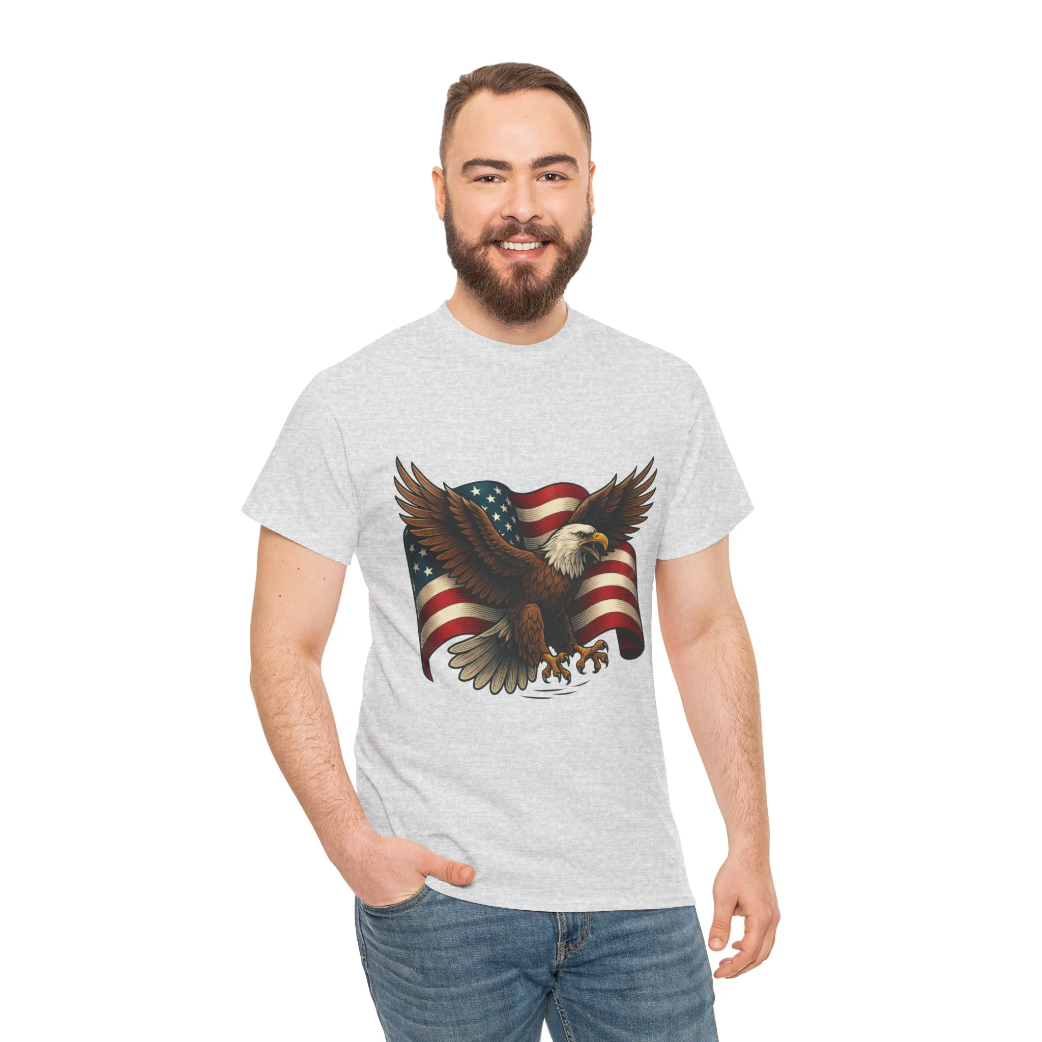 American Eagle Graphic Tee, Patriotic T-Shirt, Fourth of July Apparel, Eagle Love Shirt, Unisex Heavy Cotton Tee - Image 8
