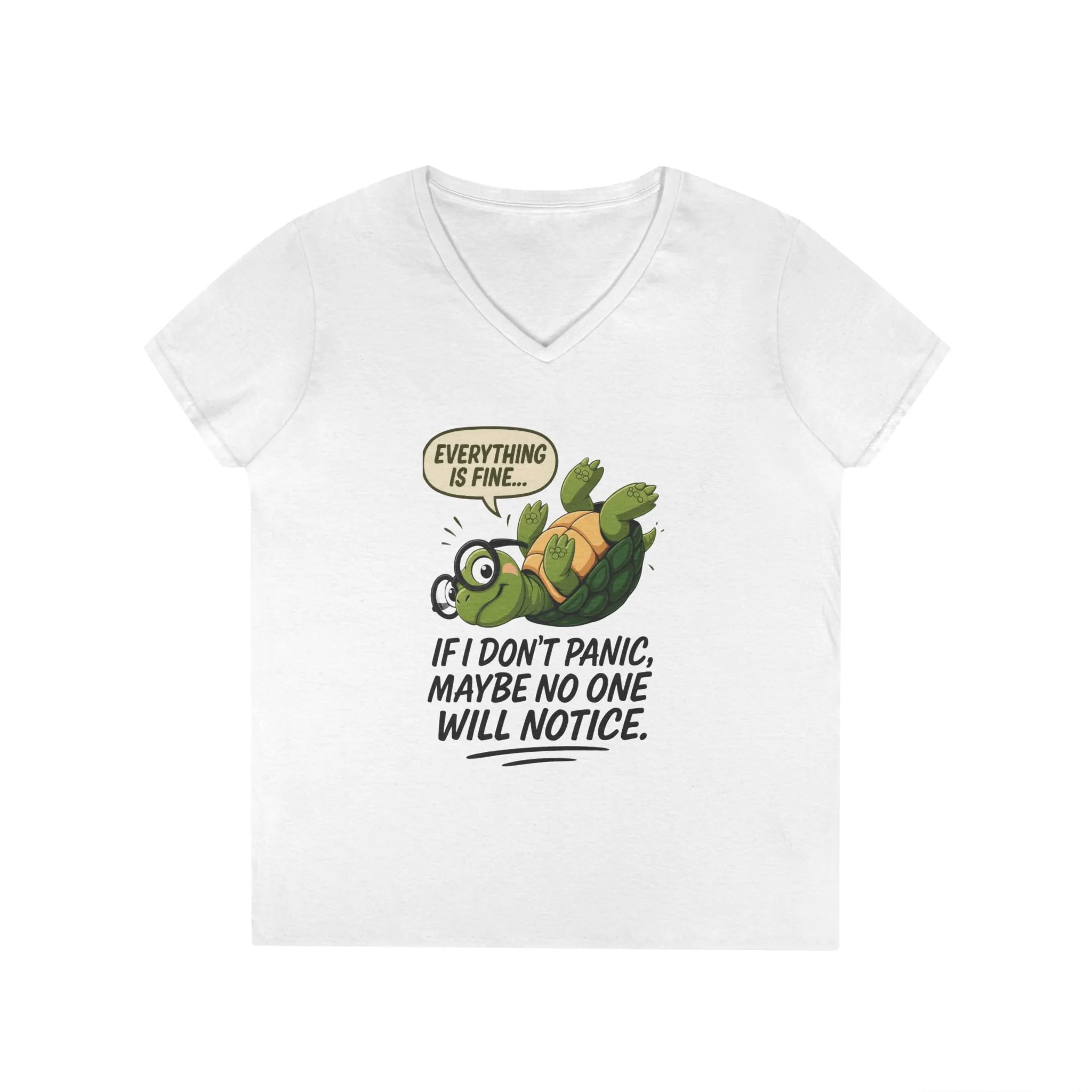 Cute & Comfy Turtle V-Neck T-Shirt, Everything is fine.. design, Gift for Animal Lovers, Casual Wear, Fun Quotes, Positive message tee - Image 28