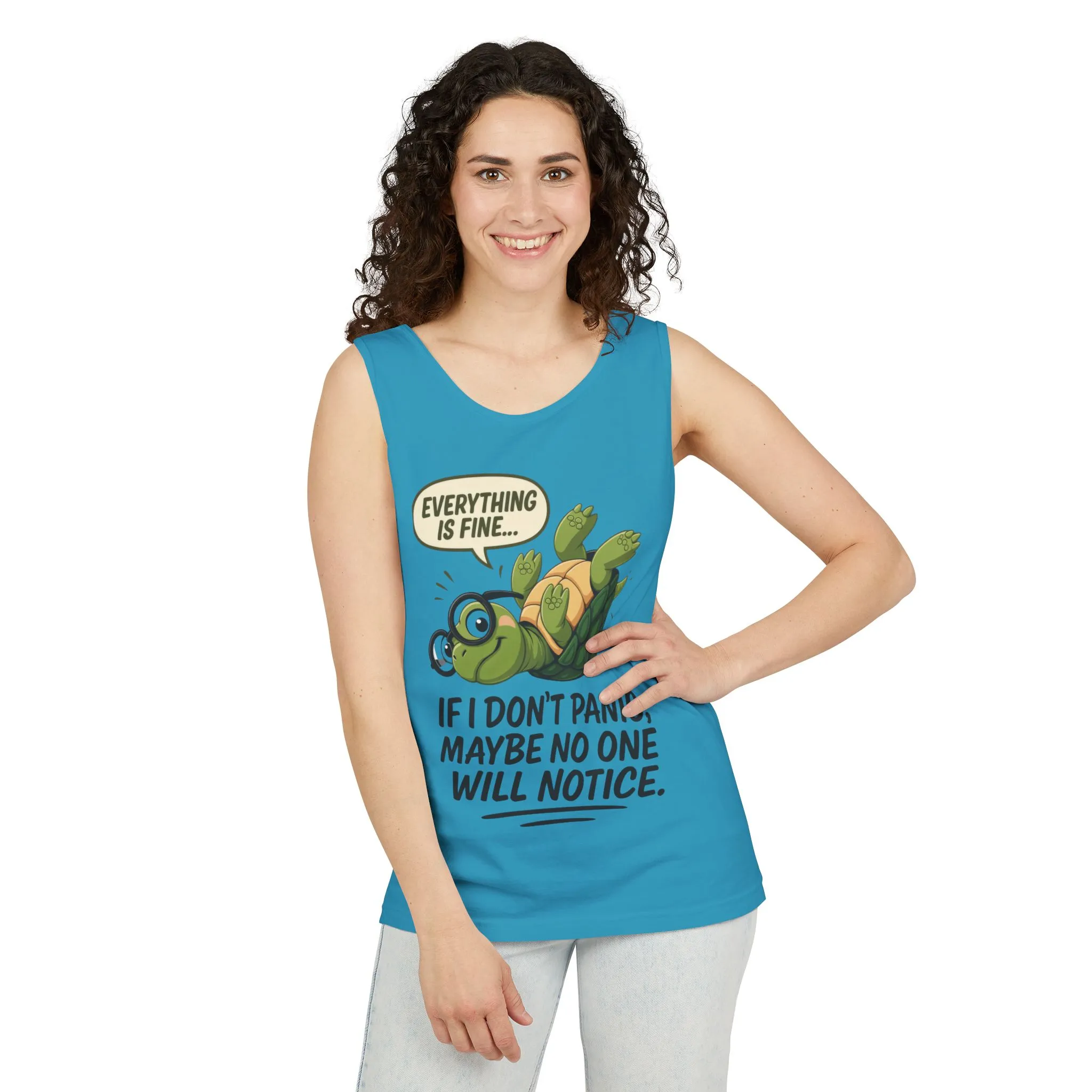 Funny Turtle Womens Tank Top, Everything is Fine, Womens Summer Apparel, Relaxed Fit, Pool Party, Beachwear, Humorous Gift - Image 10