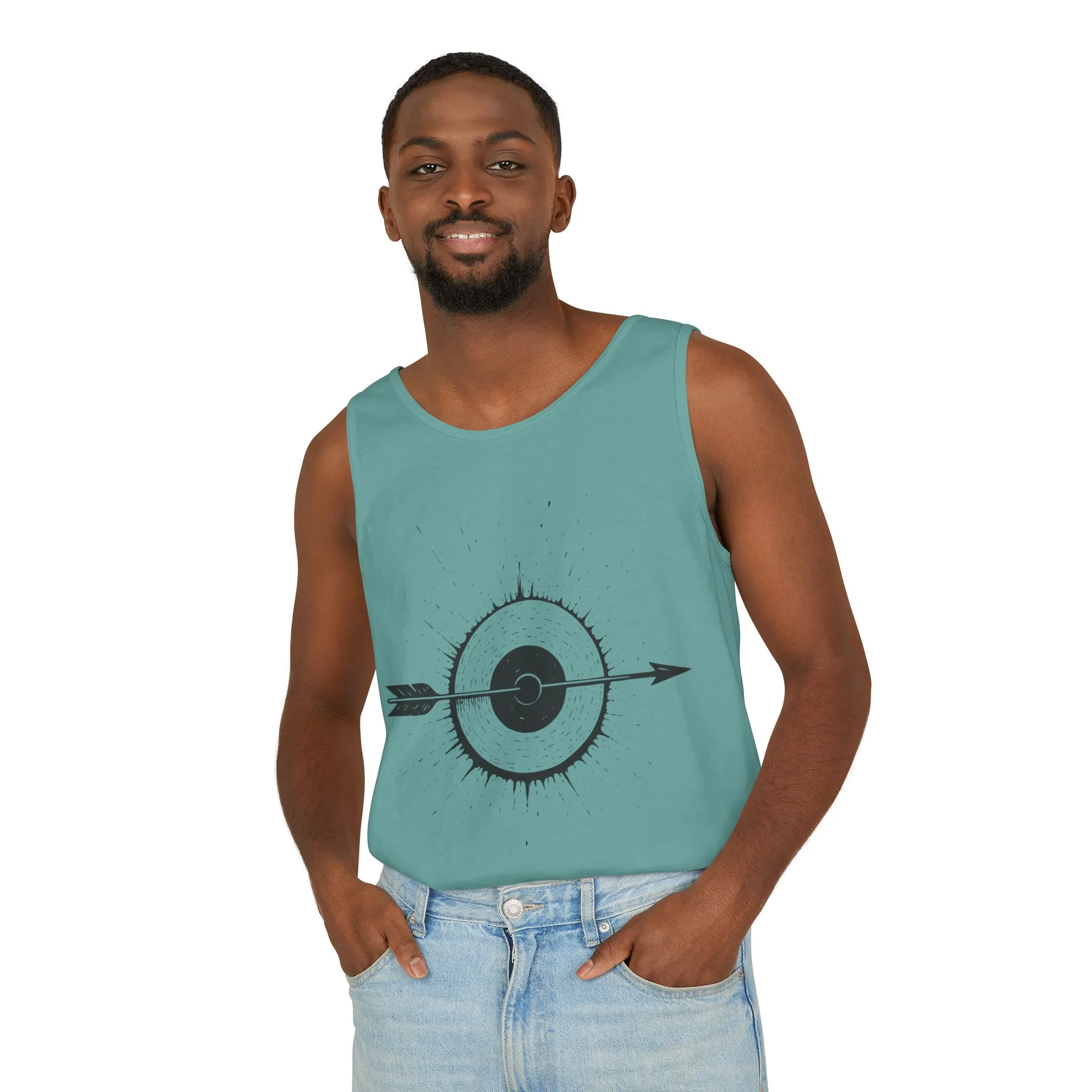 Mens Garment-Dyed Tank Top with Target Arrow Design, Casual Wear, Summer Essentials, Gym Wear, Gifts for Archery Lovers - Image 15