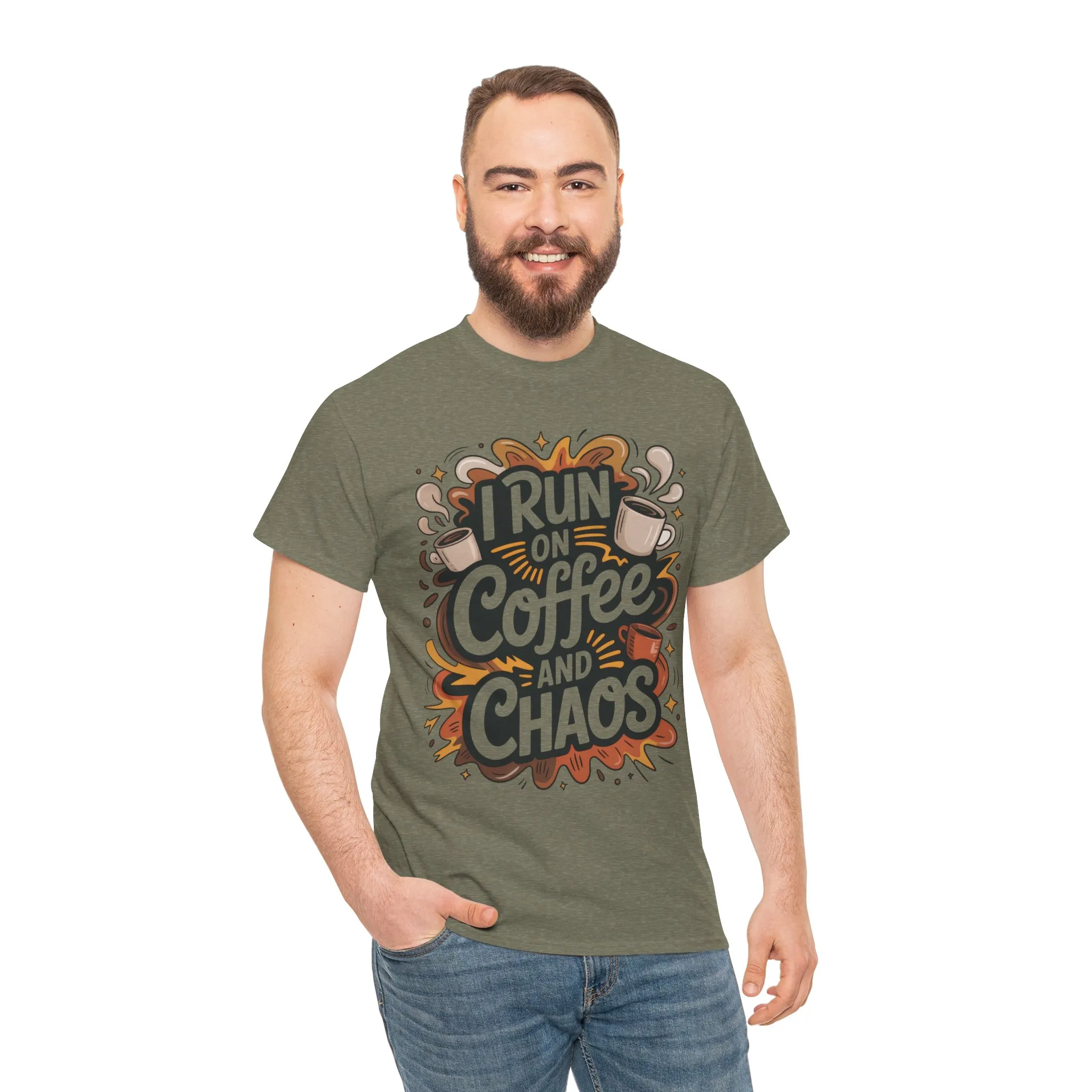 Funny Mens Coffee T-Shirt, I Run on Coffee and Chaos, Caffeinated Chaos Tee for Him, Perfect for Coffee Lovers, , Humor Tee - Image 12