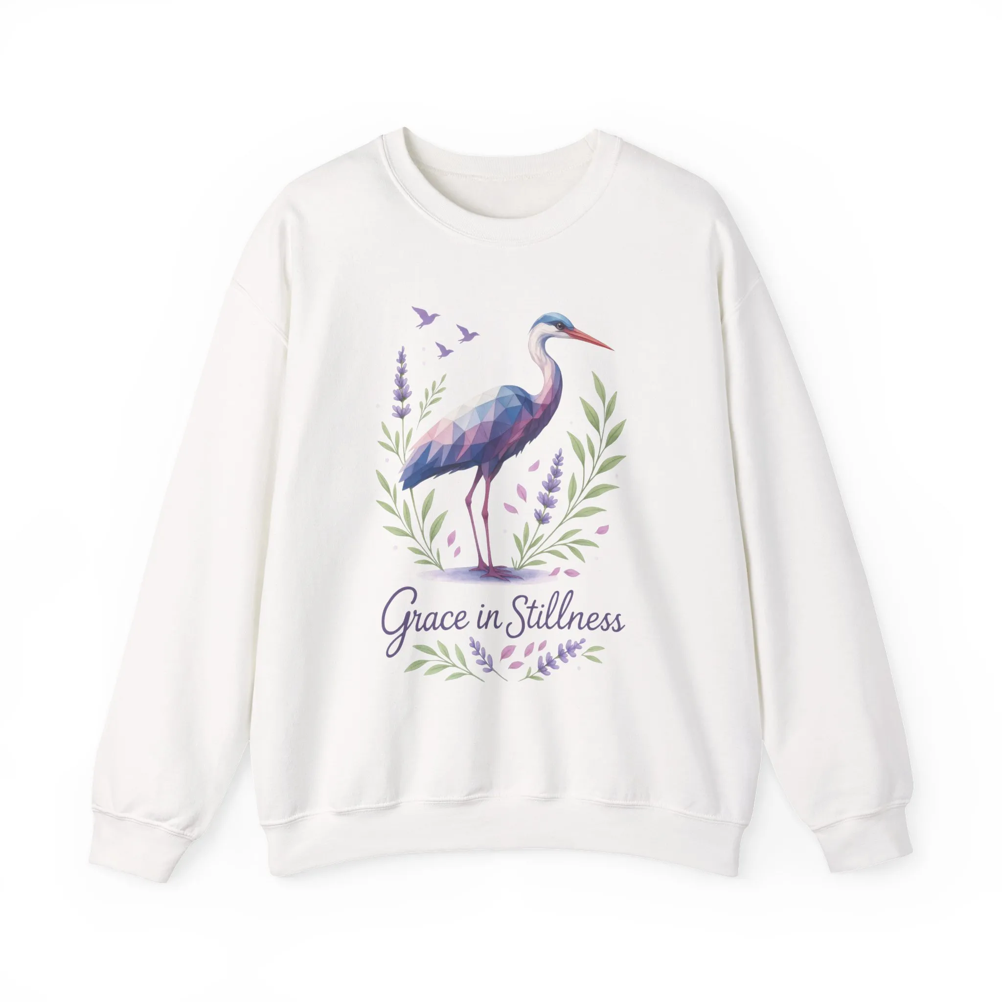 Polygonal Heron Graphic Sweatshirt, Women's Artistic Bird Crewneck, Nature-Inspired Minimalist Design, Geometric Crane, Bird Lovers Gift - Image 4