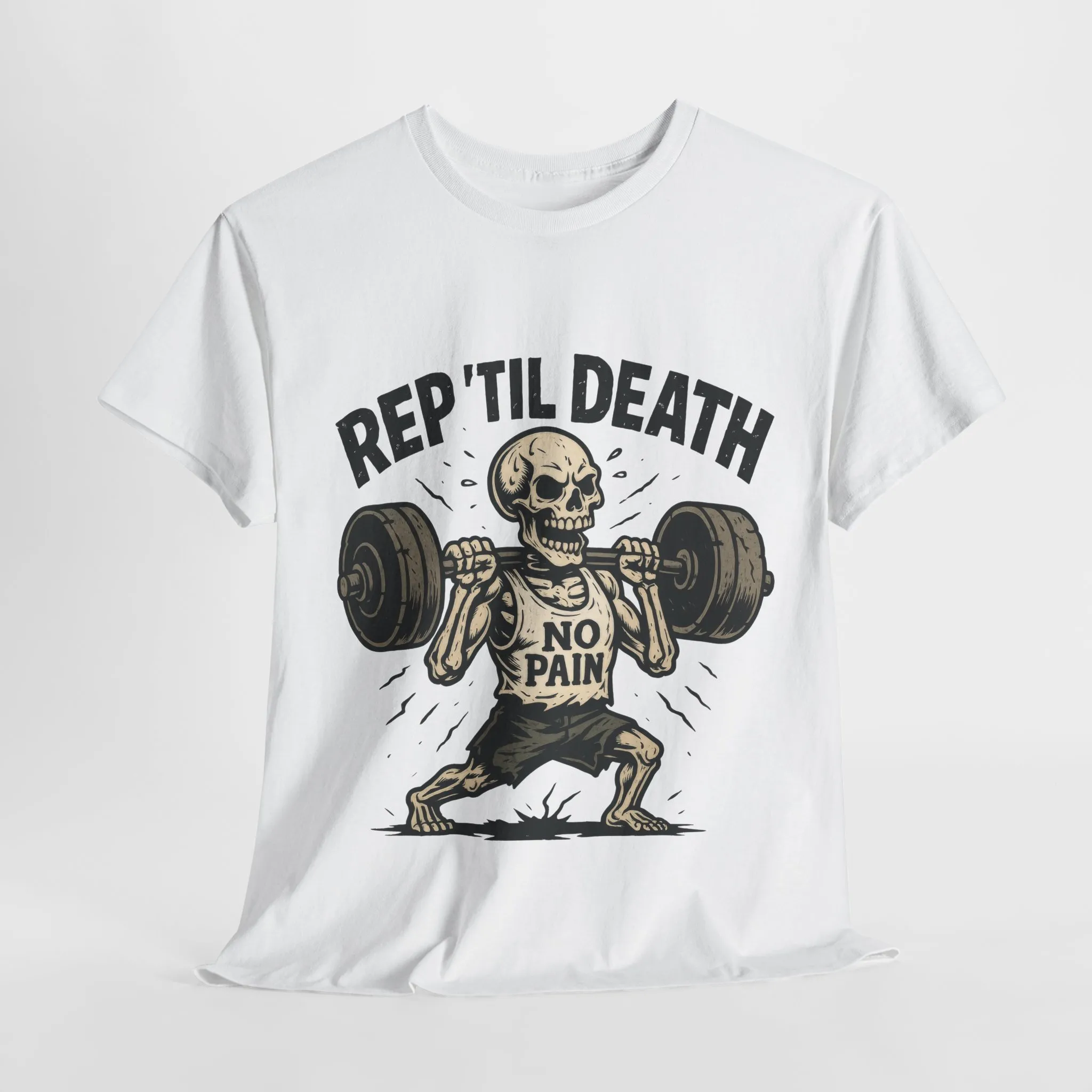Mens Hardcore Fitness Shirt, No Pain Skeleton Workout Tee, Shirt for Fitness Lovers, Humor Gift for Bodybuilders, Rep Til Death Workout Tee - Image 2