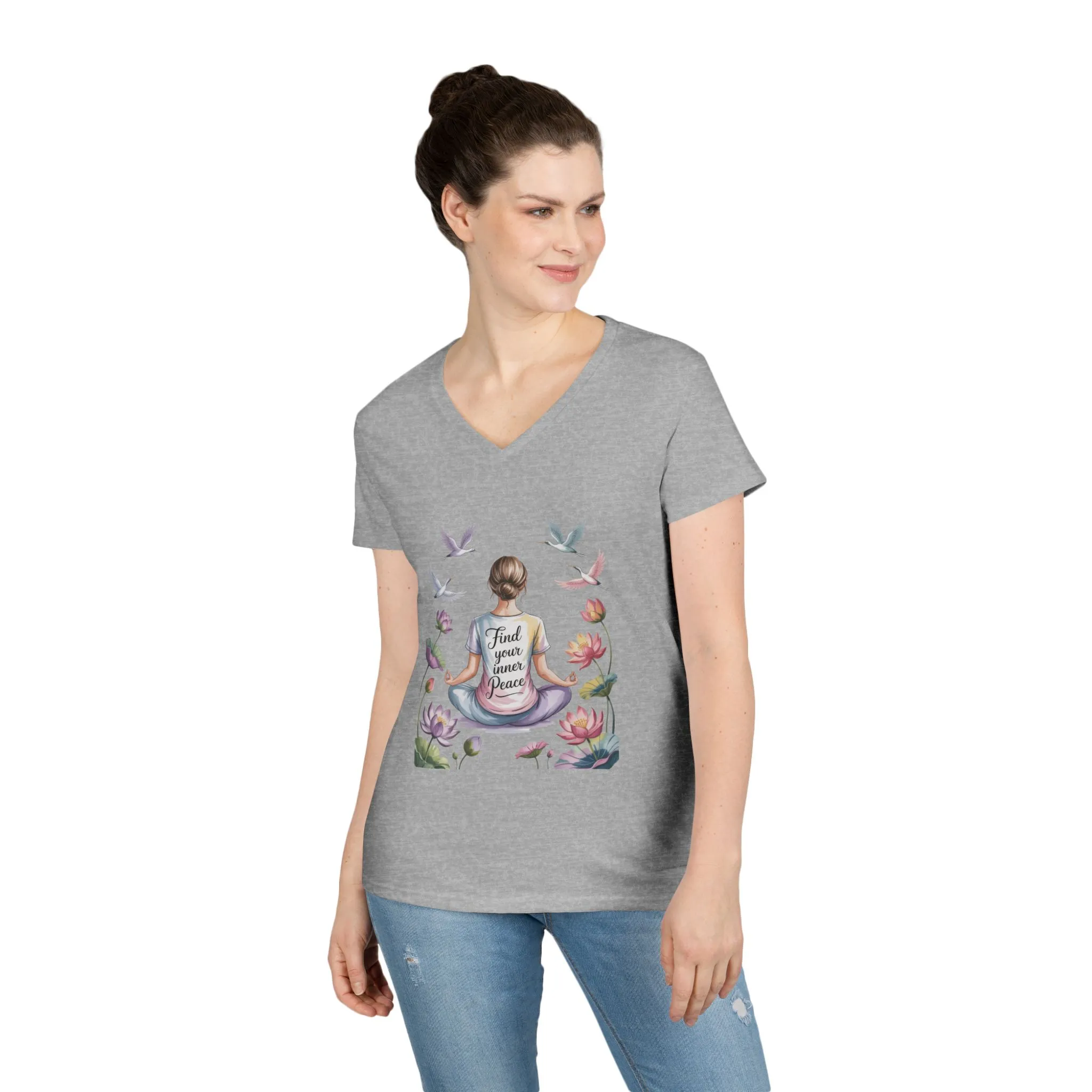 Mindful V-Neck T-Shirt, Inspirational Tee, Yoga Shirt, Self-Care Apparel, Gift for Her, Casual Wear, Find Your Inner Peace - Image 6