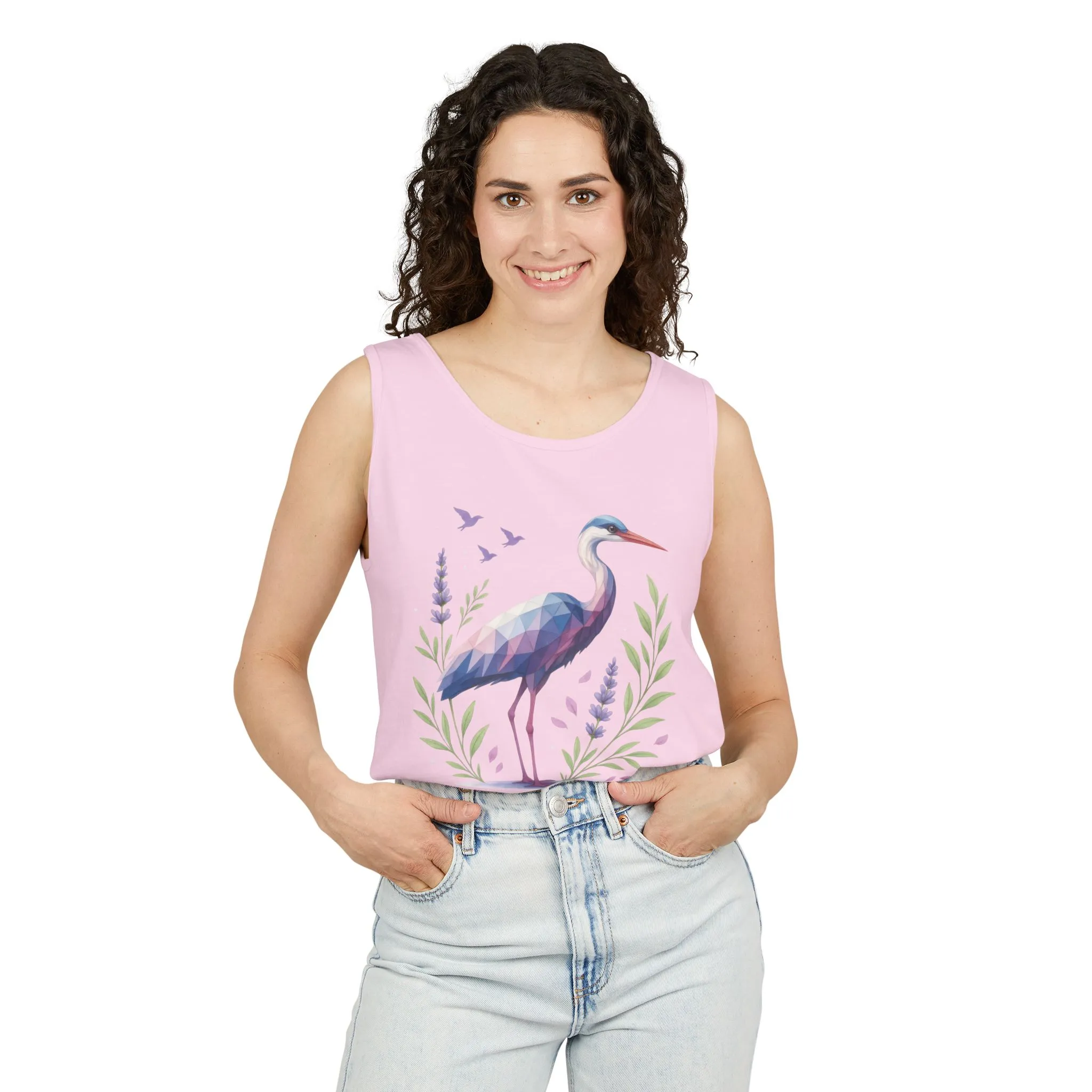 Polygonal Heron Graphic Tank, Womens Artistic Bird Summer Top, Geometric Crane, Bird Lovers Gift, Yoga Shirt, Fitness Apparel, Casual Wear - Image 3