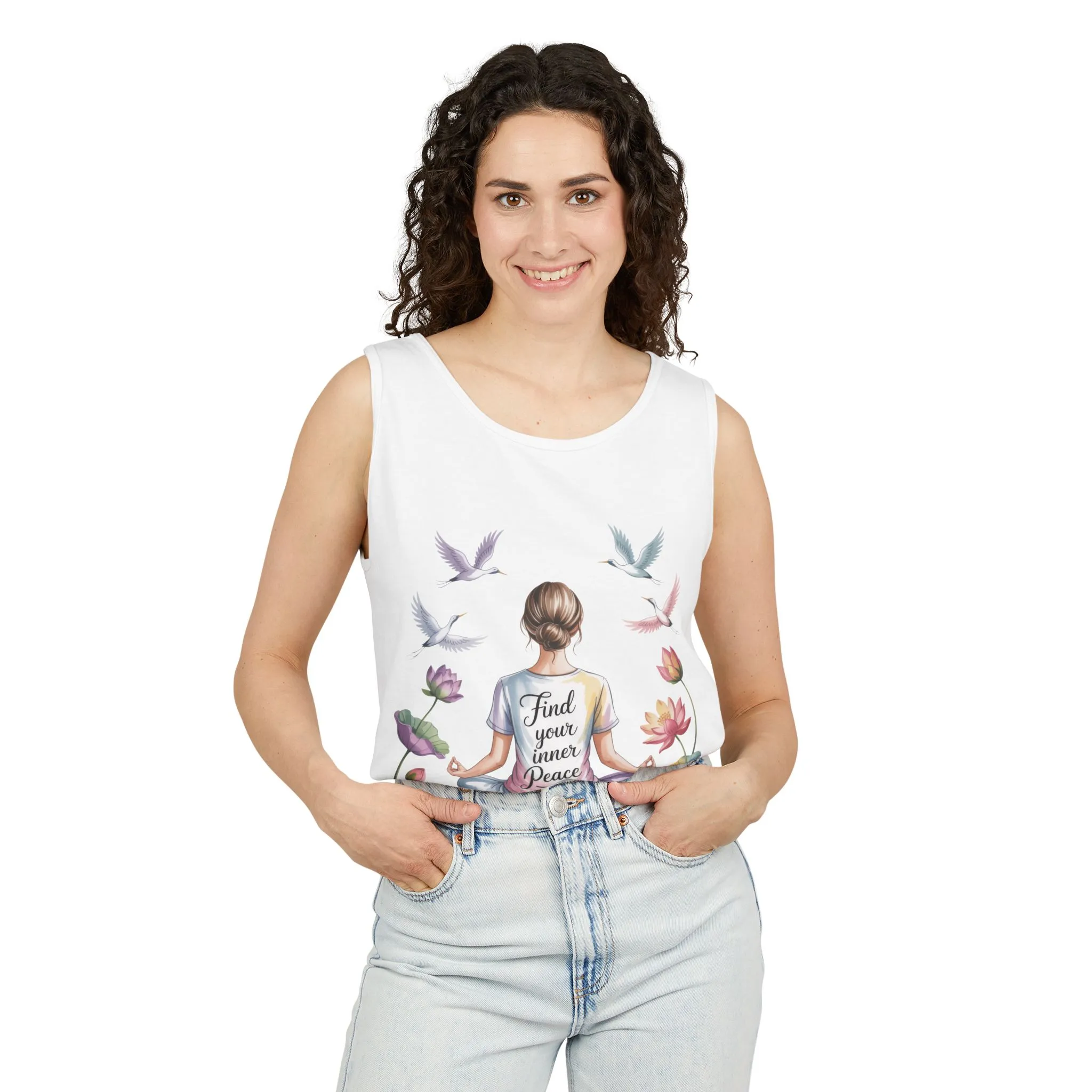 Meditation Floral Womens Tank Top, Find Your Inner Peace, Yoga Apparel, Gift for Mindfulness, Summer Relaxed Wear - Image 6