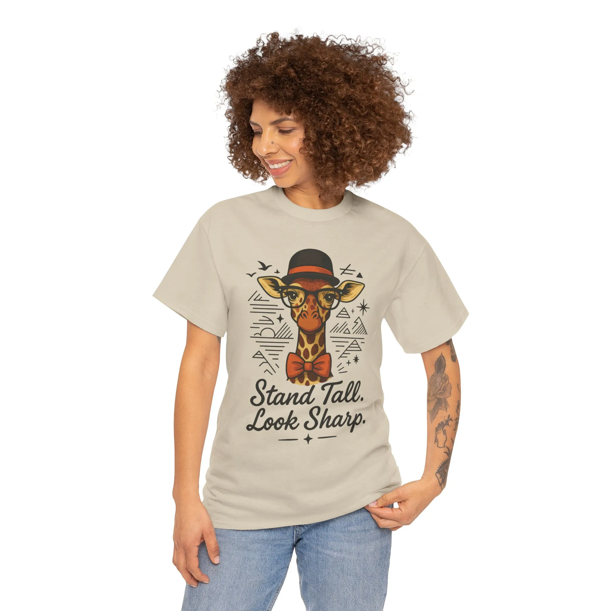 Hipster Giraffe T-Shirt with Hat and Glasses, Whimsical Giraffe Tee, Fun Gift, Cute Graphic Shirt, Unisex Heavy Cotton Tee - Image 4