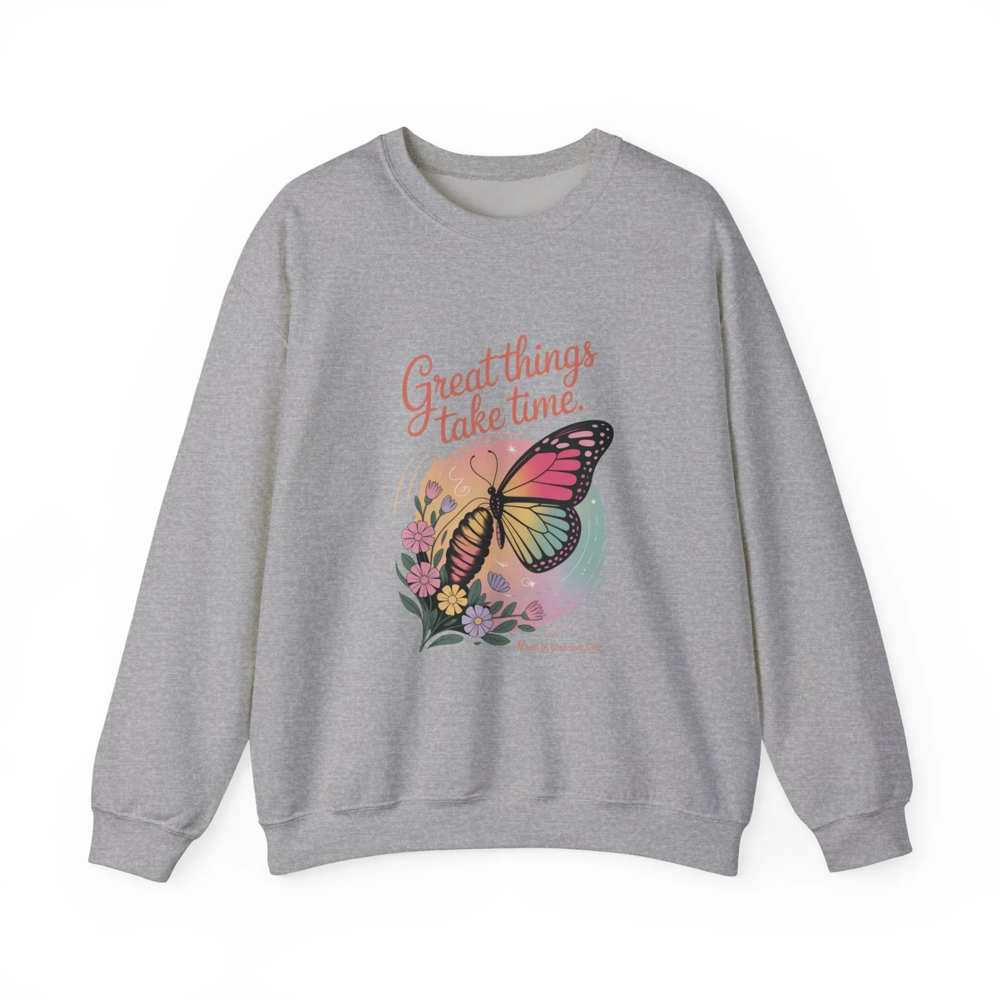 Inspirational Butterfly Sweatshirt - Great Things Take Time, Cozy Unisex Crewneck, Perfect Gift for Nature Lovers, Relaxed Style, [...] - Image 4
