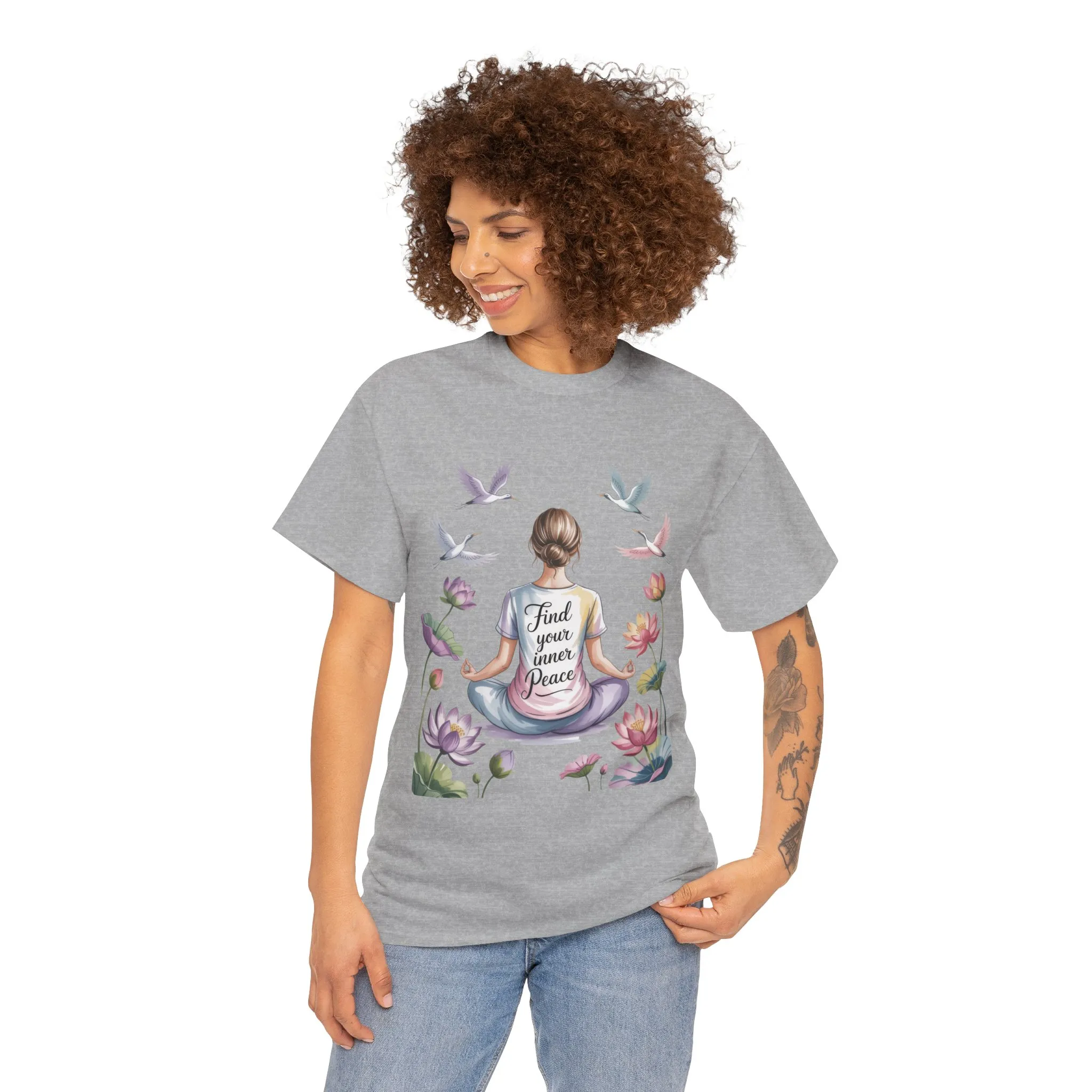 Find Your Inner Peace Womens Heavy Cotton Tee, Motivational Shirt, Meditation Apparel, Relaxation Gift, Casual Wear, Mindfulness Tee - Image 5