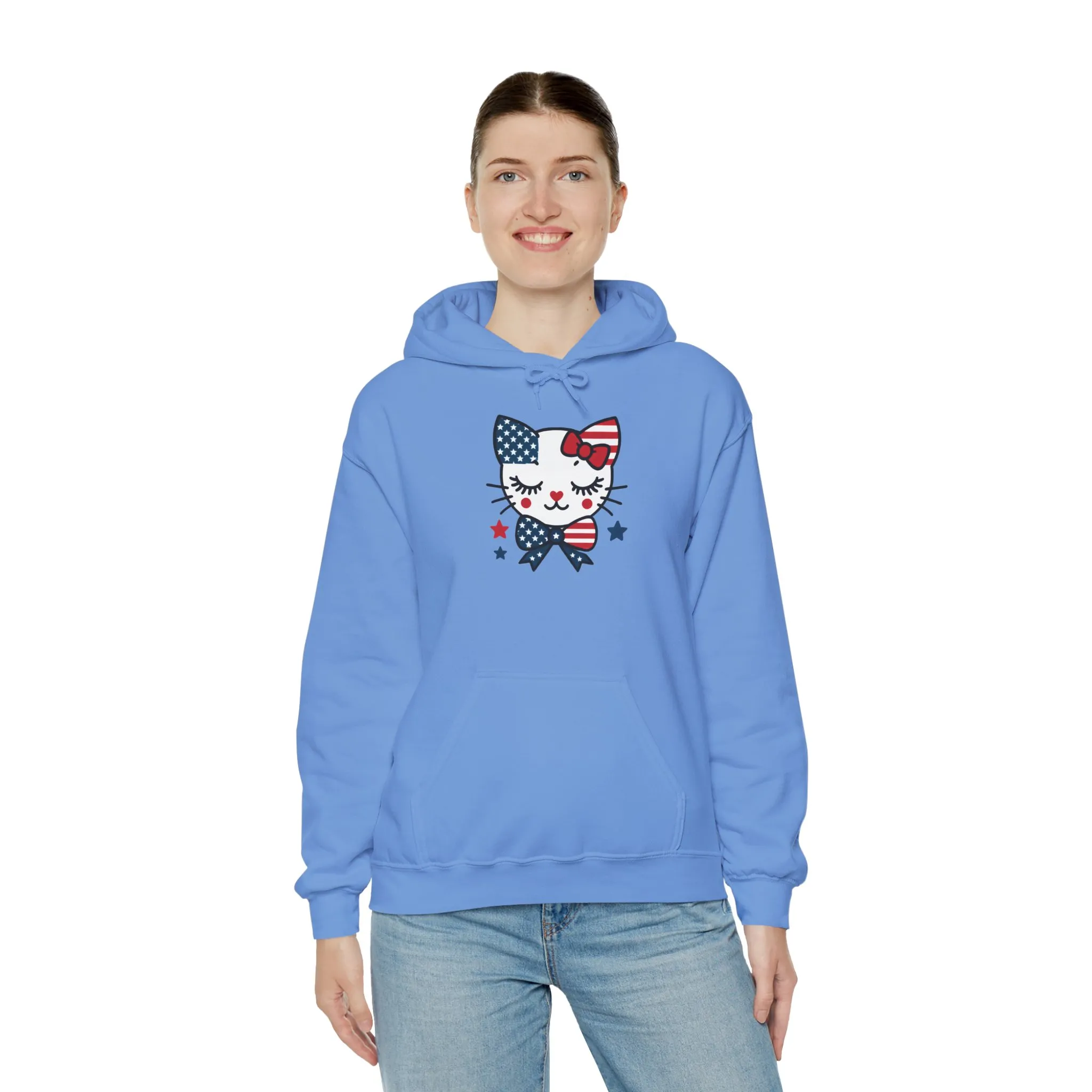 Cute Cat Patriot Womens Hoodie, Womens Heavy Blend Sweatshirt, Gift for Cat Lovers, 4th of July Apparel, Perfect for Independence Day - Image 15