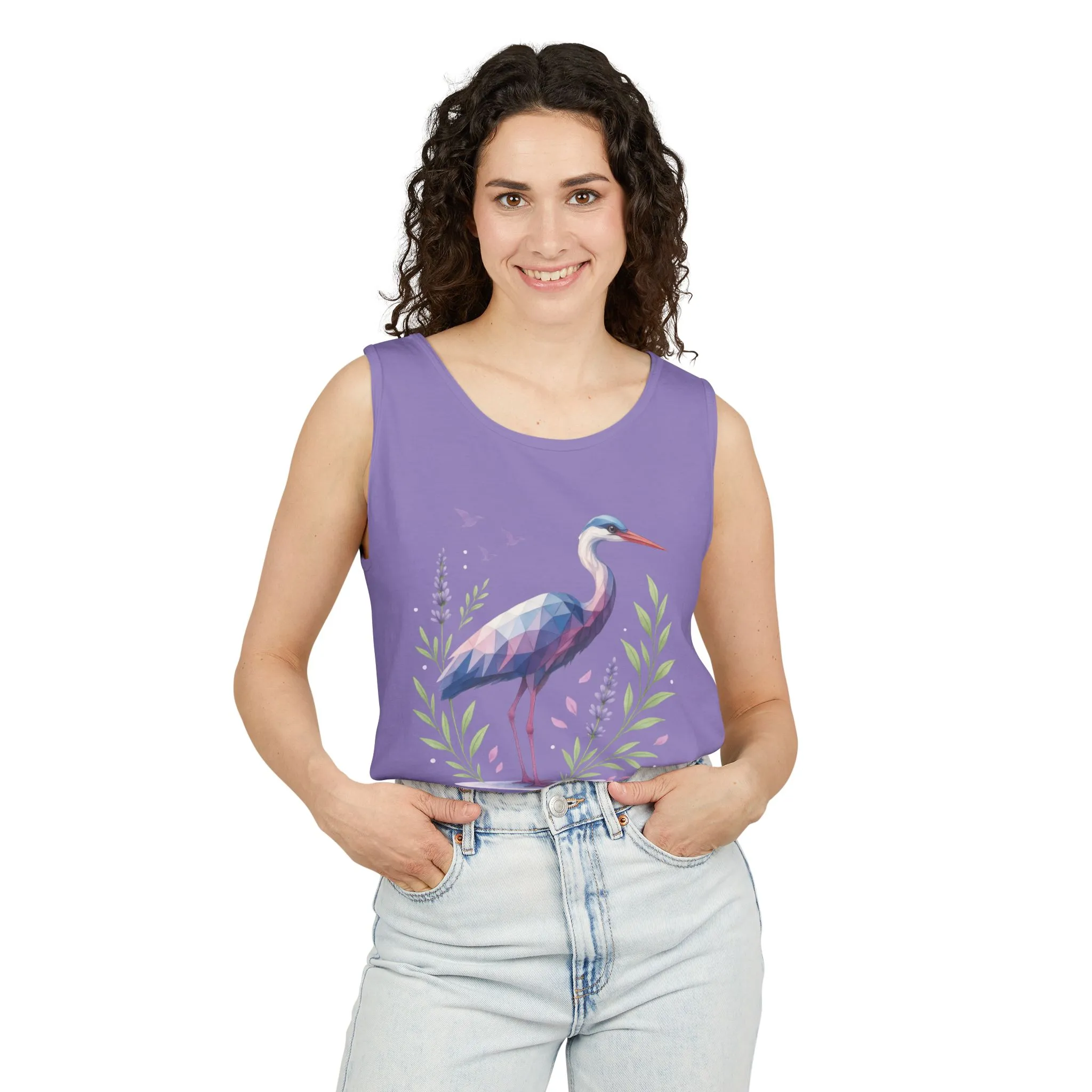 Polygonal Heron Graphic Tank, Womens Artistic Bird Summer Top, Geometric Crane, Bird Lovers Gift, Yoga Shirt, Fitness Apparel, Casual Wear - Image 26