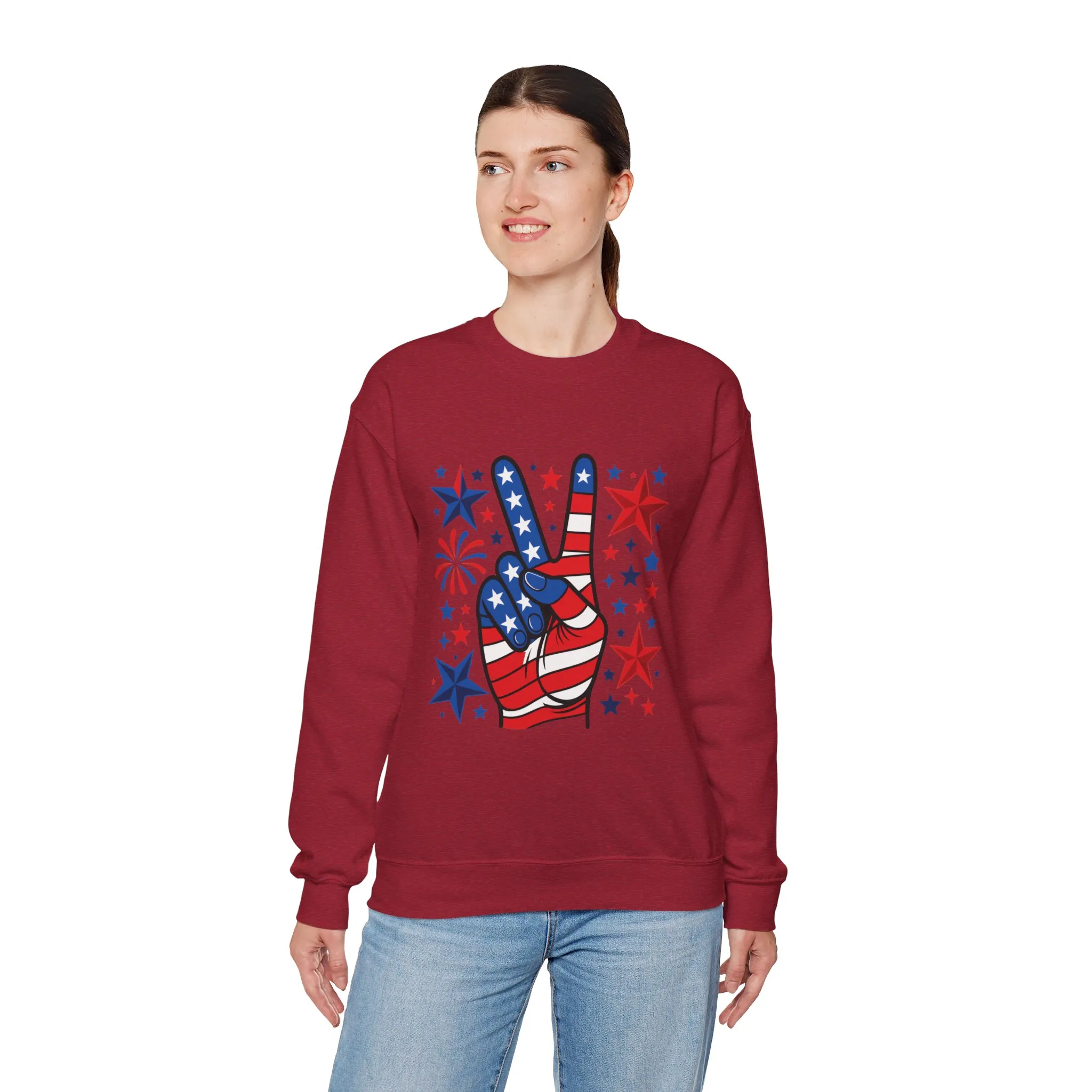 Patriotic Peace Crewneck Sweatshirt - Unisex Heavy Blend, 4th of July Clothing, Peace Sign Design, Casual Wear, Gift for Him/Her - Image 49