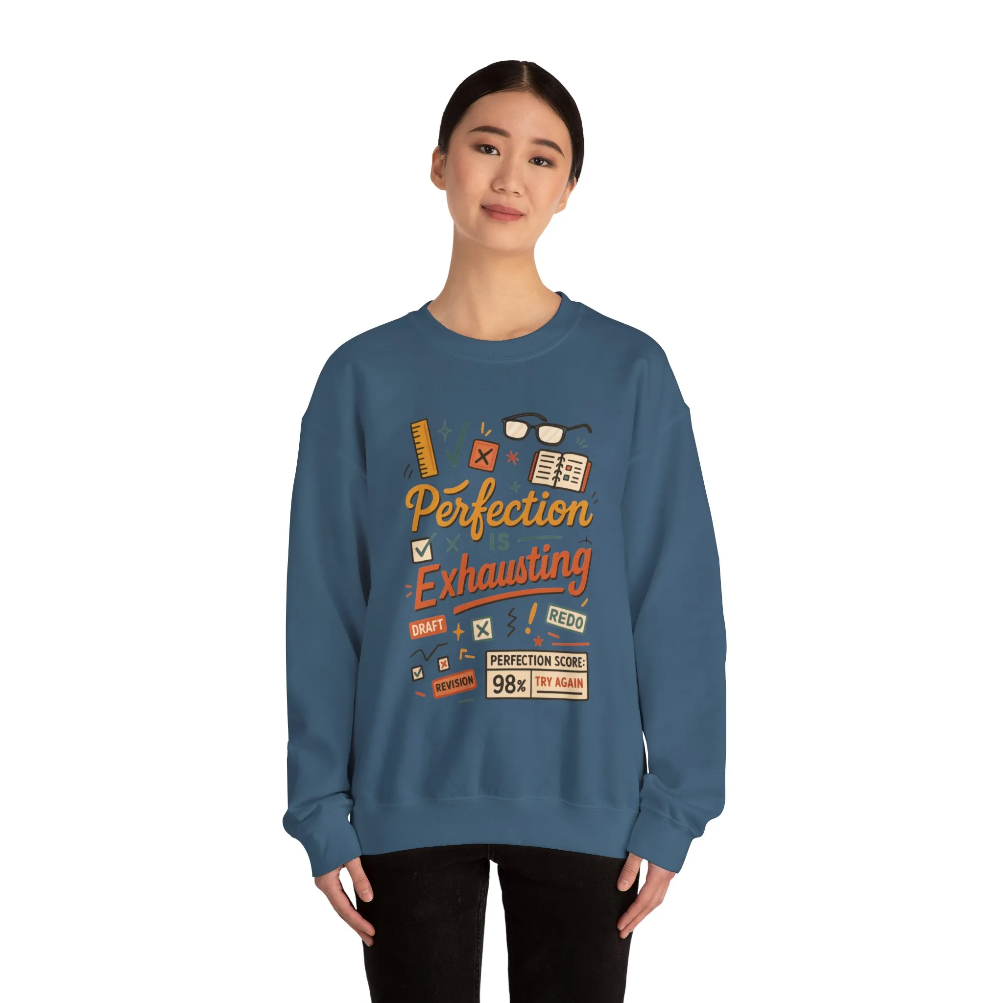 Exhausting Perfection Crewneck Sweatshirt, Funny Gift for Students, Cozy Unisex Sweater, Gift for Graduates, Motivational Apparel - Image 2