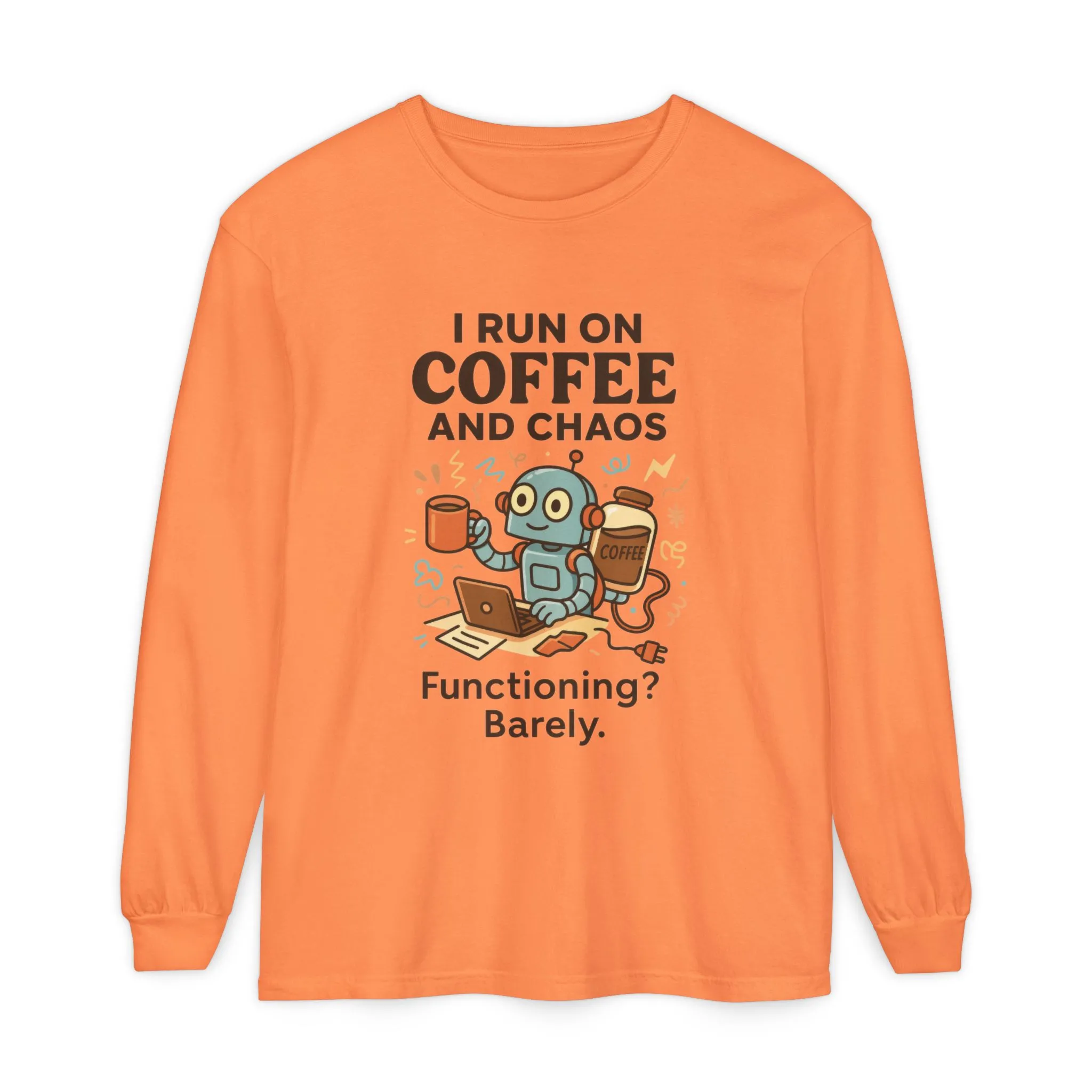 Coffee Chaos Long Sleeve Tee, Funny T-Shirt, Quirky Gift for Coffee Lovers, Unisex Top for Busy Lives, Work from Home Humor Tee - Image 25