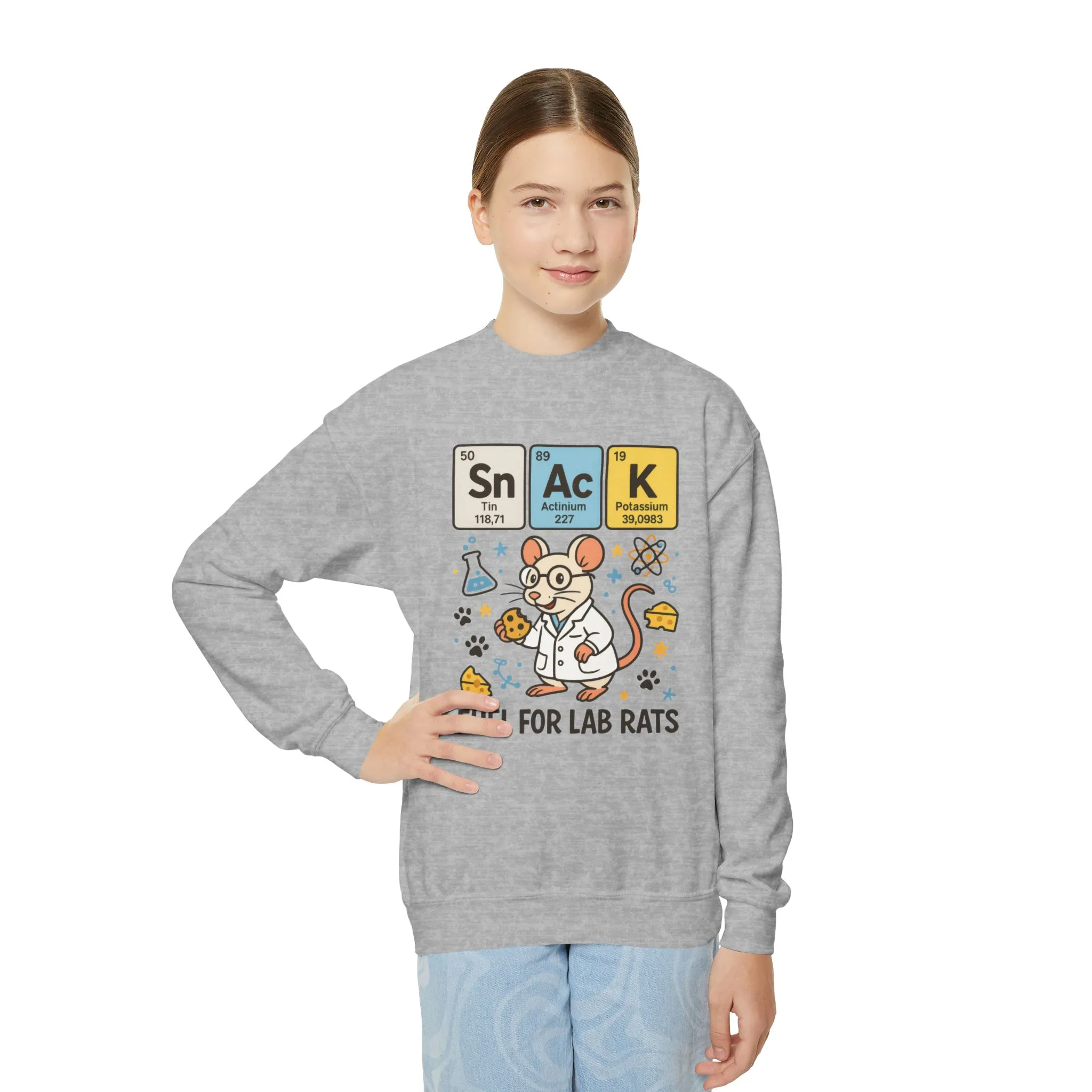 Youth Crewneck Sweatshirt - Fuel for Lab Rats, Cute Science Gift, Adorable Sweatshirt for Kids, Science Enthusiasts, Lab Rat Love - Image 9