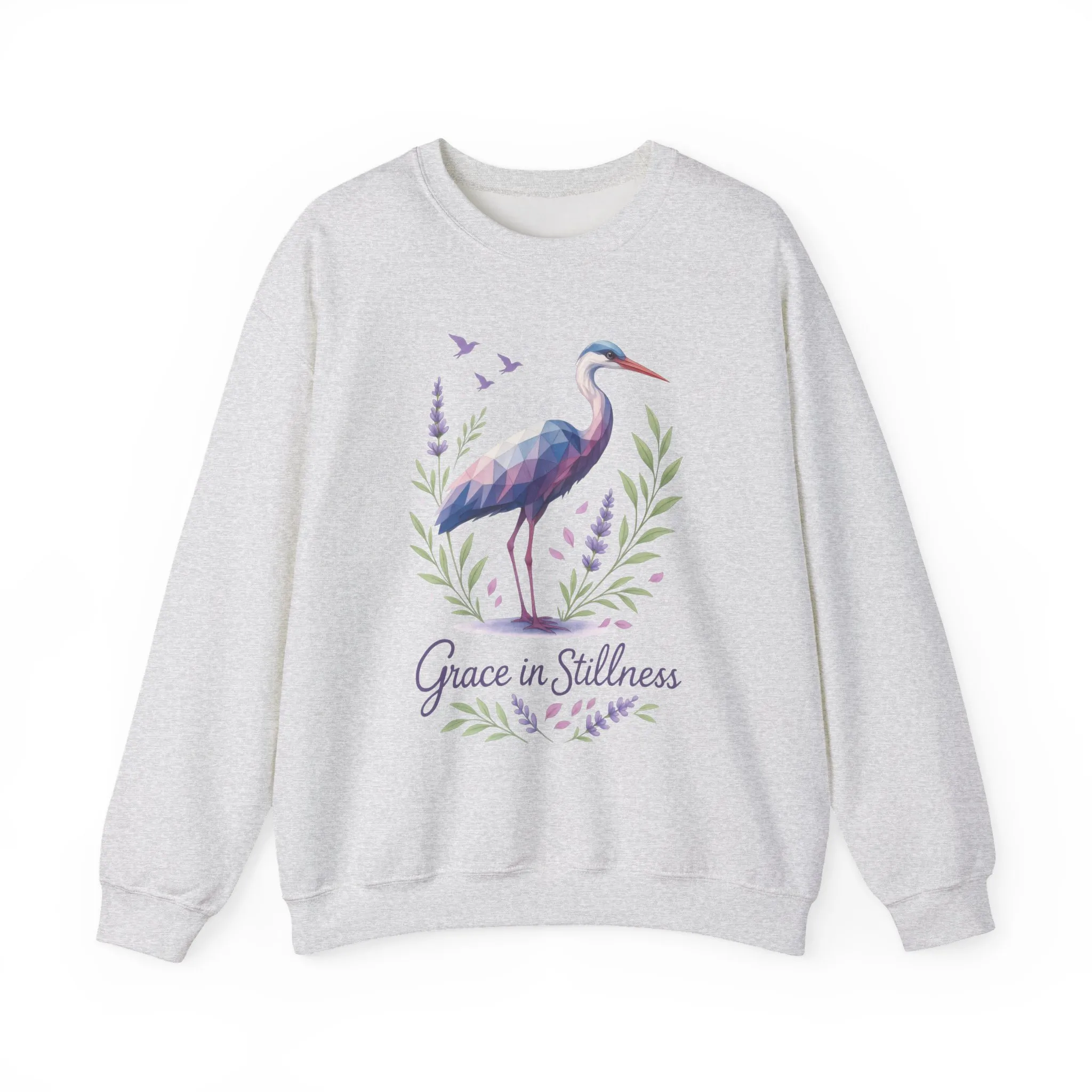 Polygonal Heron Graphic Sweatshirt, Women's Artistic Bird Crewneck, Nature-Inspired Minimalist Design, Geometric Crane, Bird Lovers Gift - Image 25