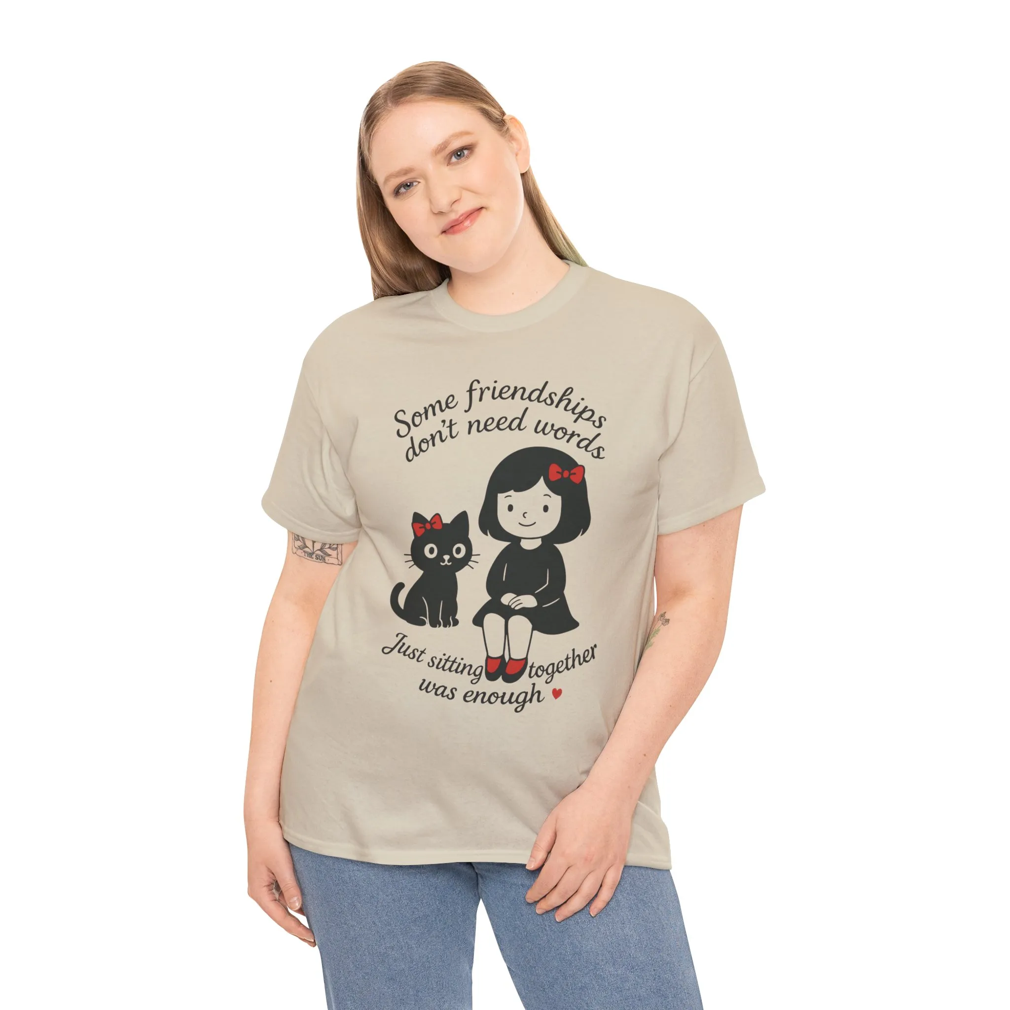 Cute Cat & Girl Graphic Tee, Playful Gift for Cat Lovers, Cat and Girl Design, Gift for Cat Owners, Women's Cotton T-Shirt - Image 12
