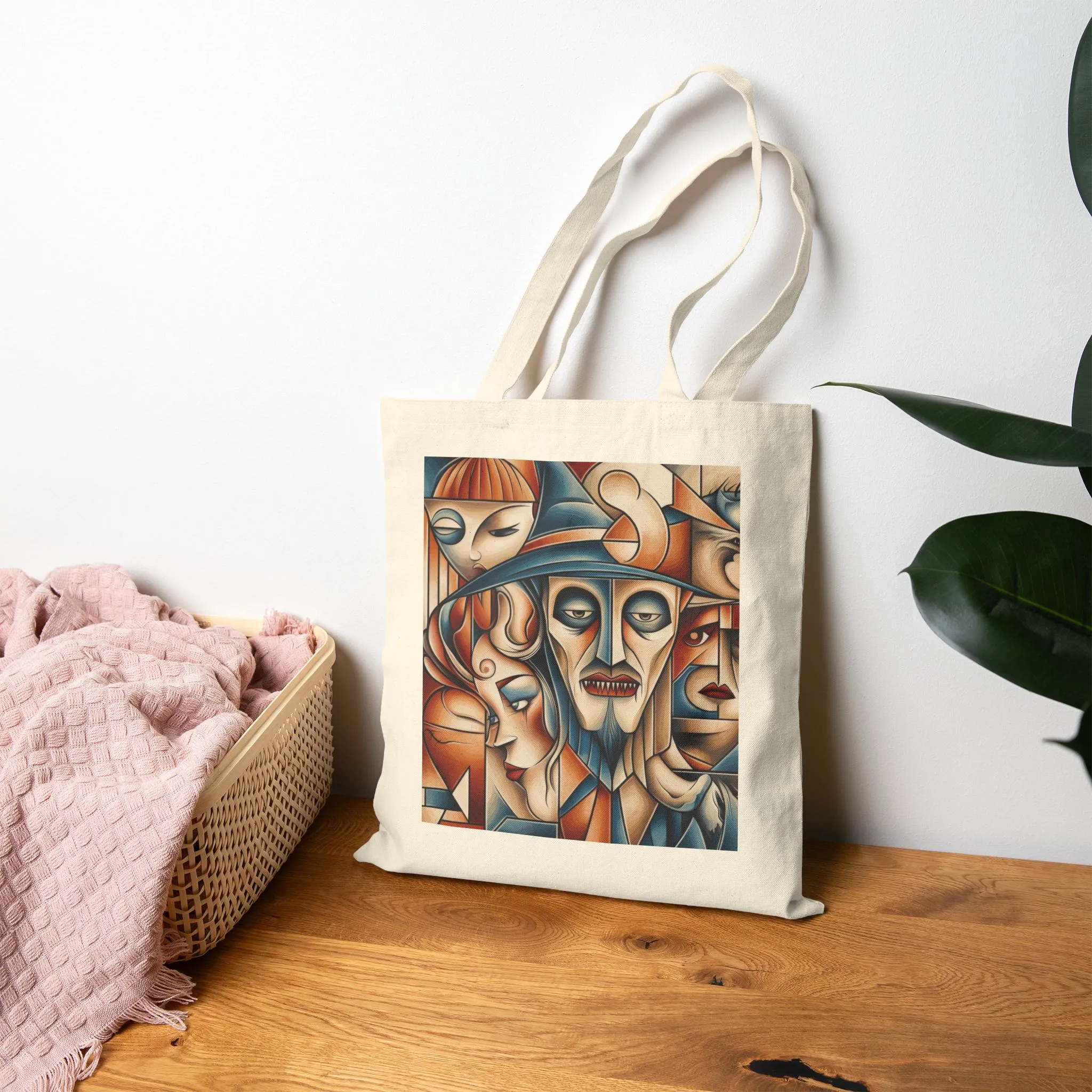 Artistic Tote Bag, Haunting Cubist Faces, Gothic Witchcore Abstract Wall Art, Dark Surreal Vampire Painting, Moody Expressionist Print - Image 7